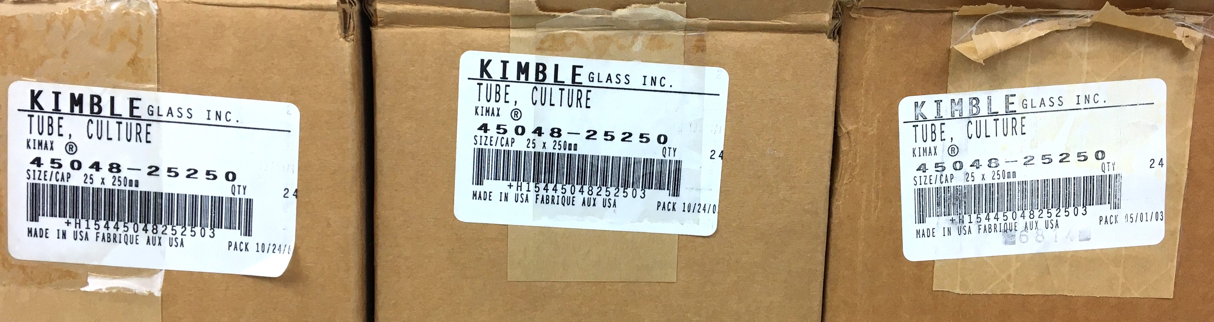 New Open Box Kimble 45048-25250 KIMAX Culture Tubes - 25 x 250mm (Box of 24)