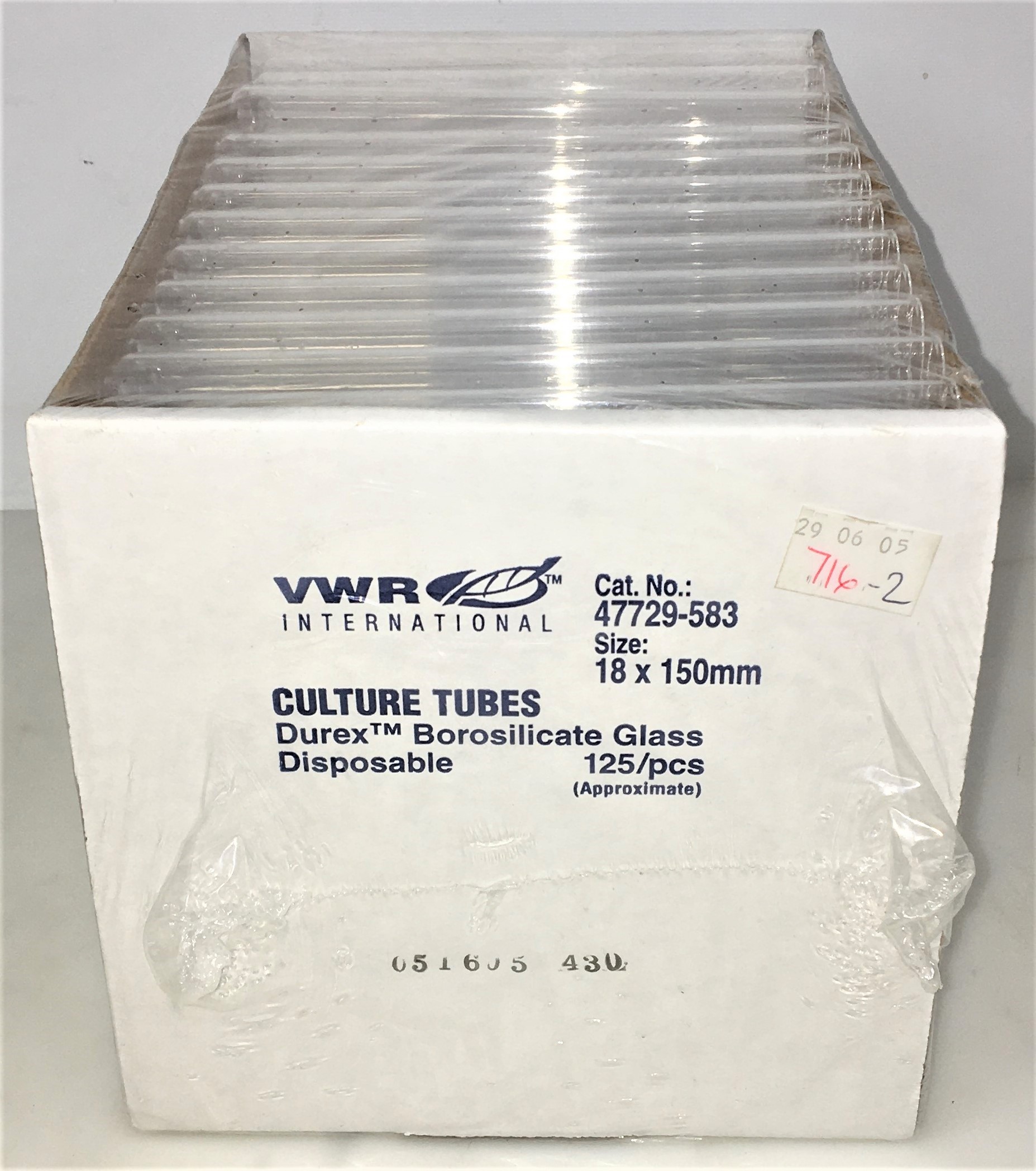 New VWR 47729-583 Culture Tubes - 18 x 150mm (Pack of 125)