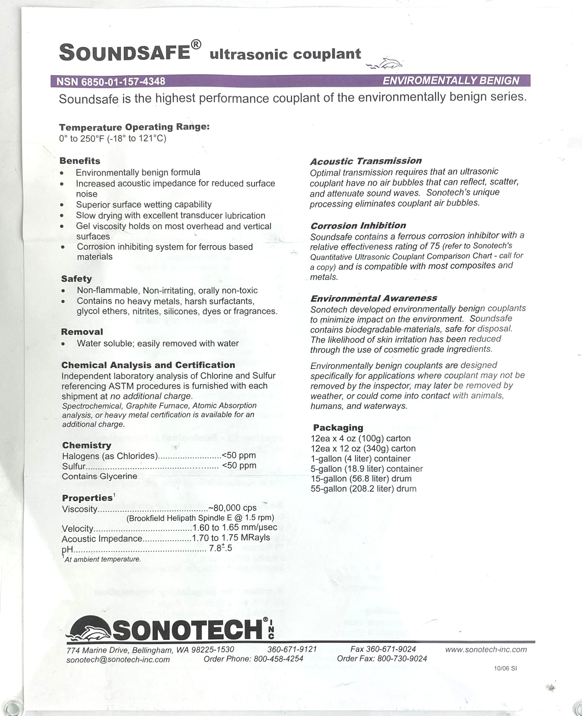 New Open Box Sonotech SoundSafe 20-904 Industrial Ultrasonic Couplant (9 x 4oz.)
