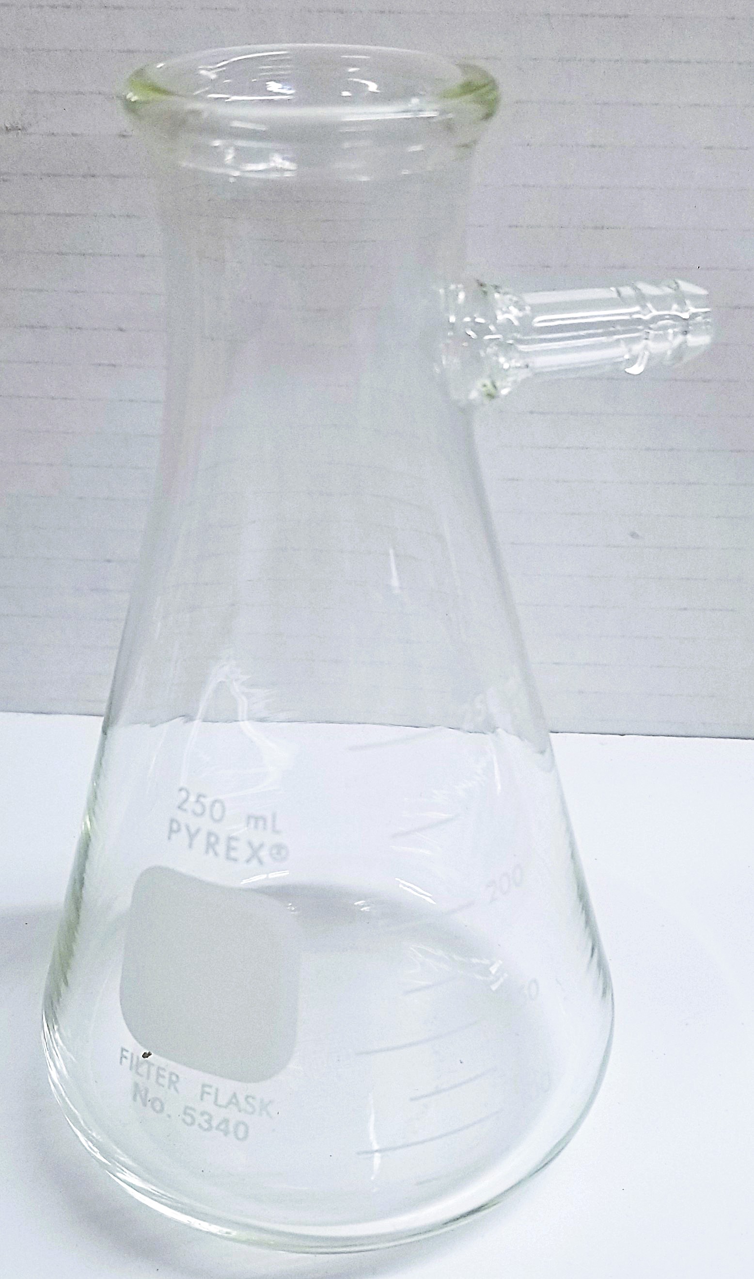 Used Corning PYREX 5340 (and Equivalent) 250mL Heavy Wall Filtration Flask with Sidearm Tubulation