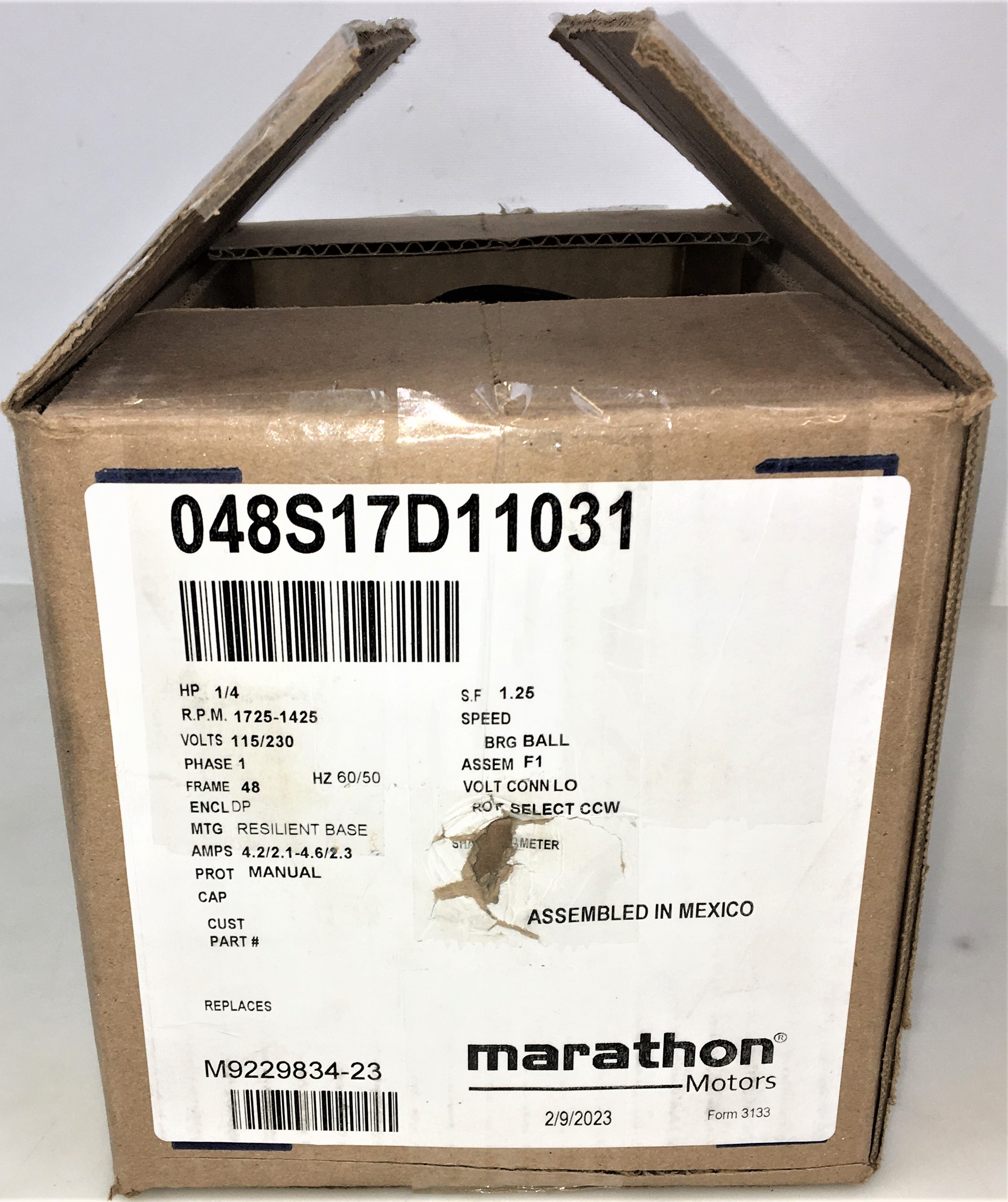 New Open Box Marathon WQK 48S17D2107F 1/4HP AC Induction Motor