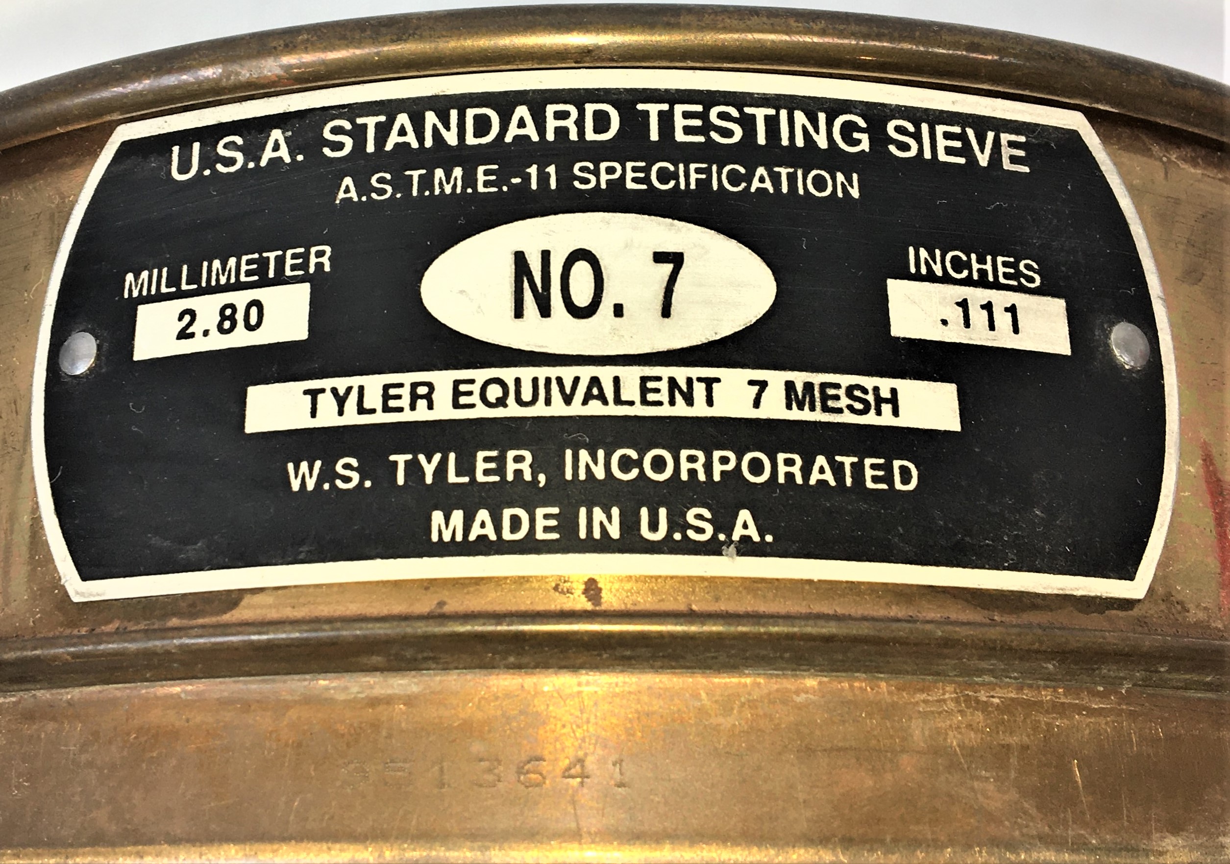 Used Tyler #7 Brass-Stainless Steel 8" Sieve (2.80mm)