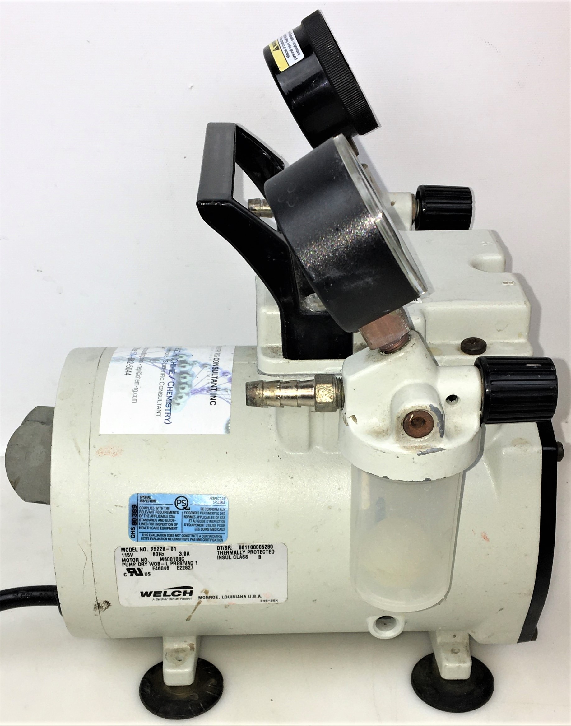 Used Welch 2522B-01 Oil-Free Piston Vacuum Pump - 25.6"Hg