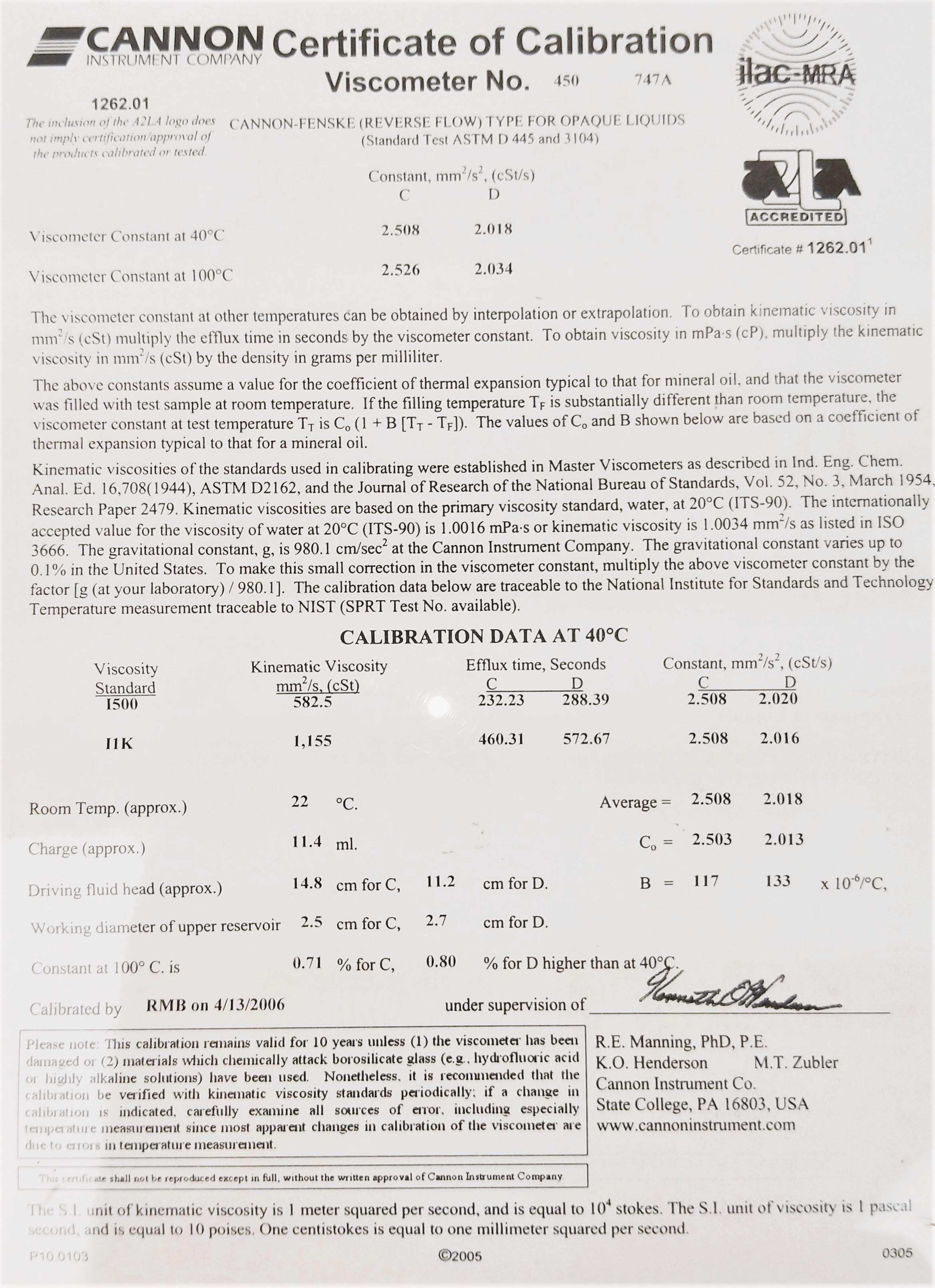 New Open Box Cannon-Fenske CFOC-450 (9721-F77) Certified Opaque Viscometer Tube (Size 450)