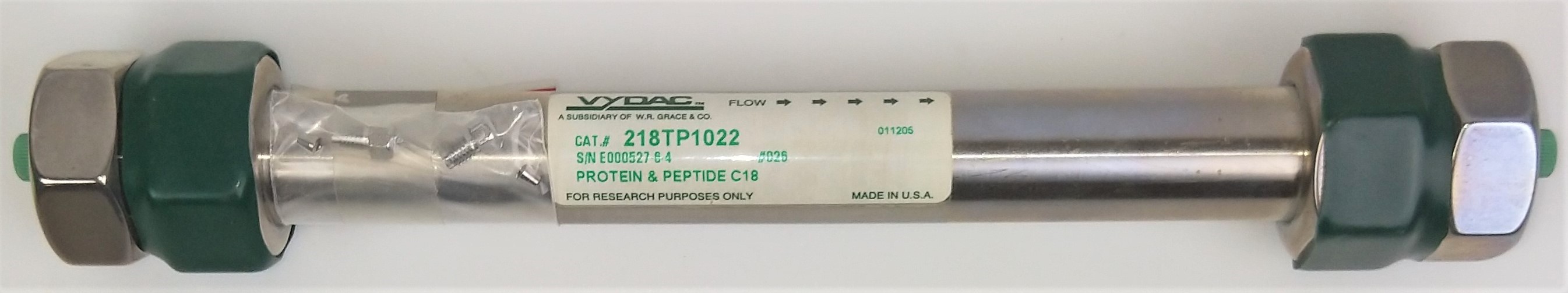 Used Vydac 218TP1022 C18 Preparative HPLC Column (25 cm × 22 mm x 10µm)