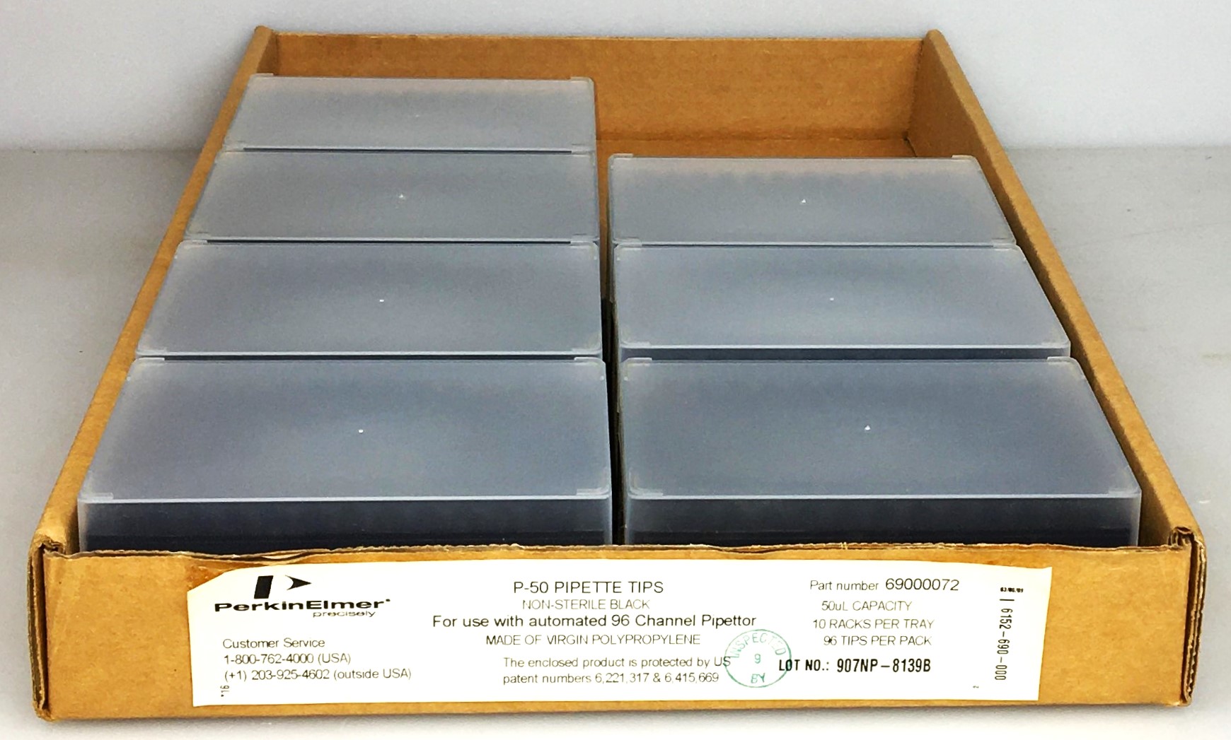 New Open Box Perkin Elmer P50 Disposable BLACK Robotic Tips - 0.5 µL to 50 µL (Lot of 27 Trays)