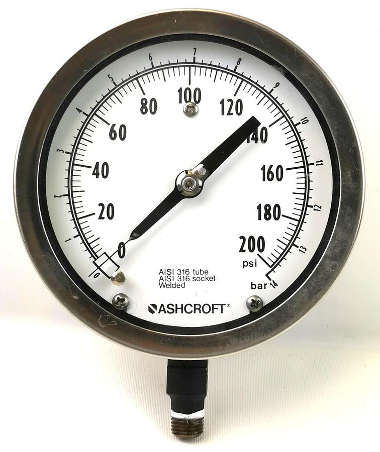 Used Ashcroft 1009 Stainless-Steel Pressure Gauge (0–200 psi / 14 bar)