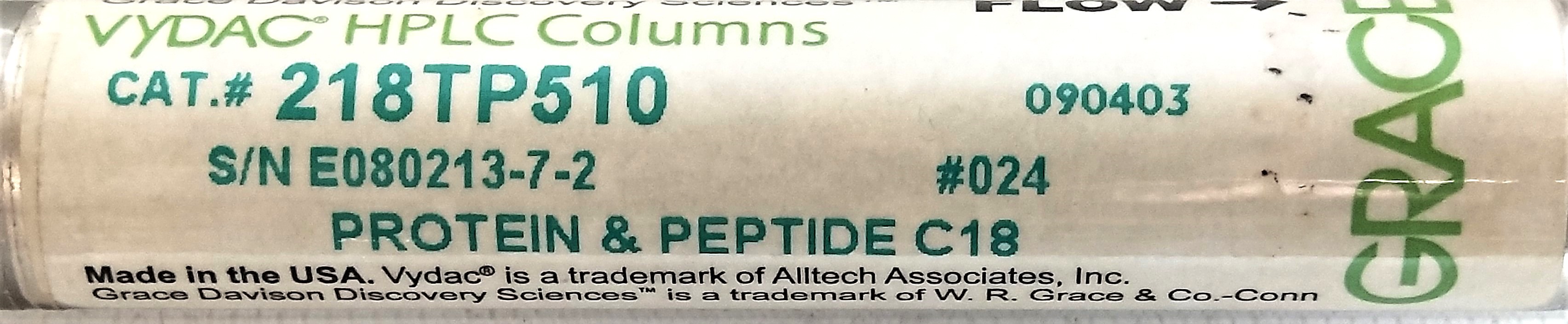 Used Vydac 218TP510 C18 Semi-Preparative HPLC Column (25 cm × 10 mm x 5µm)