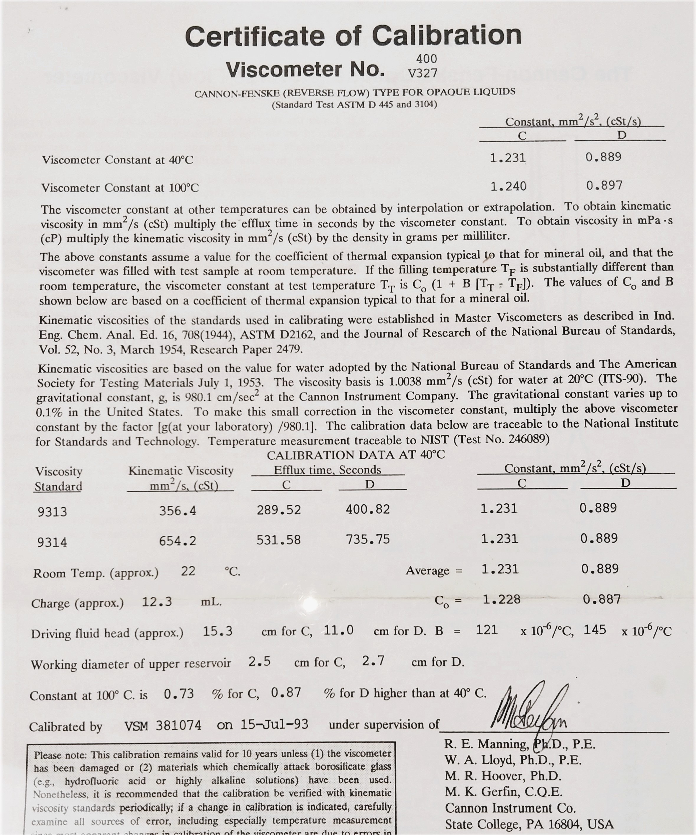 New Open Box Cannon-Fenske CFOC-400 (9721-F74) Certified Opaque Viscometer Tube (Size 400)