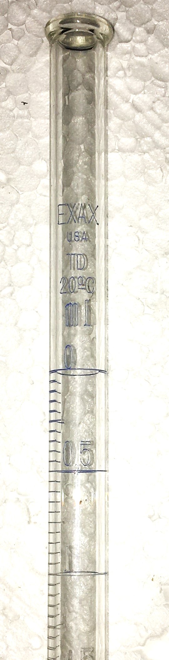 Used Kimble EXAX (and Equivalent) Class B 10mL Straight Bore Buret with Glass Stopcock