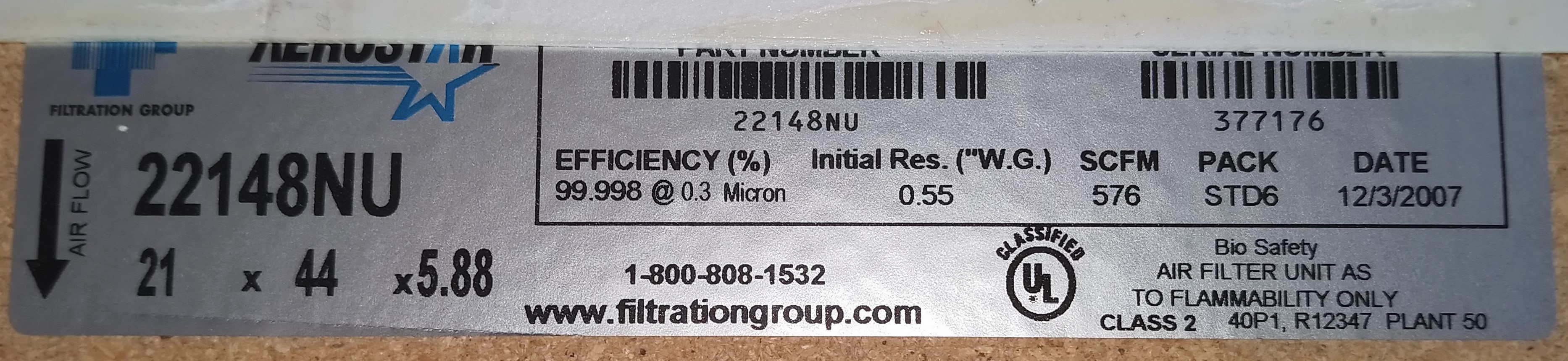 New Open Box Aerostar 22148NU HEPA Filter (44"L x 21"D x 5.88" Thick)
