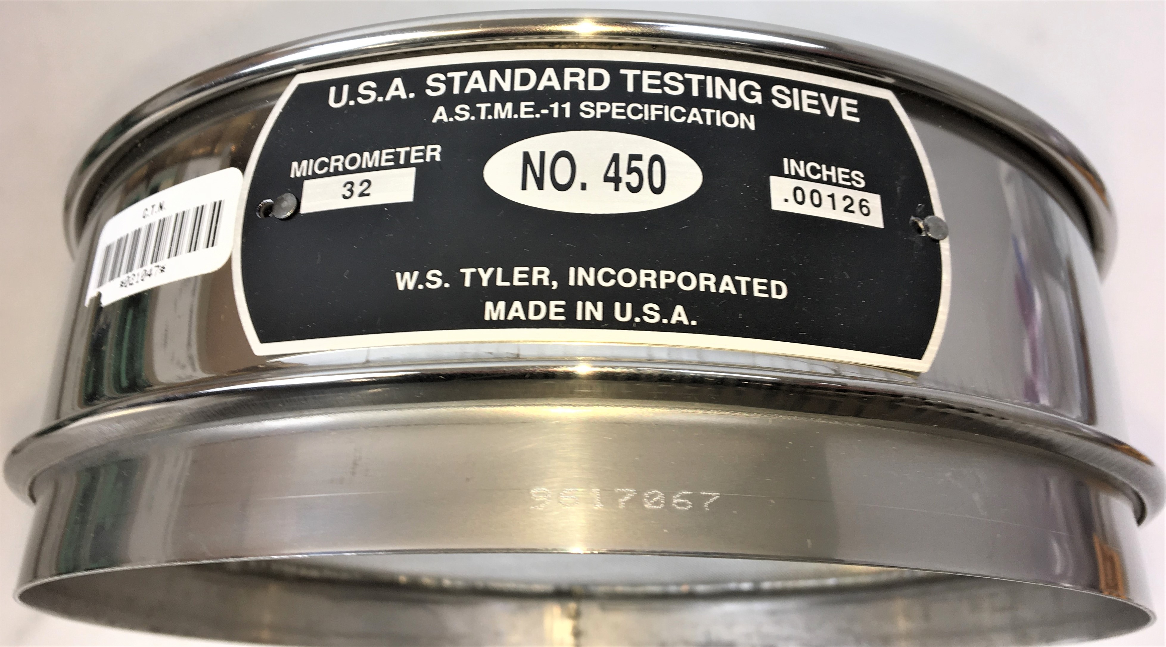 New Open Box Tyler #450 Stainless Steel 12" Sieve (32μm)