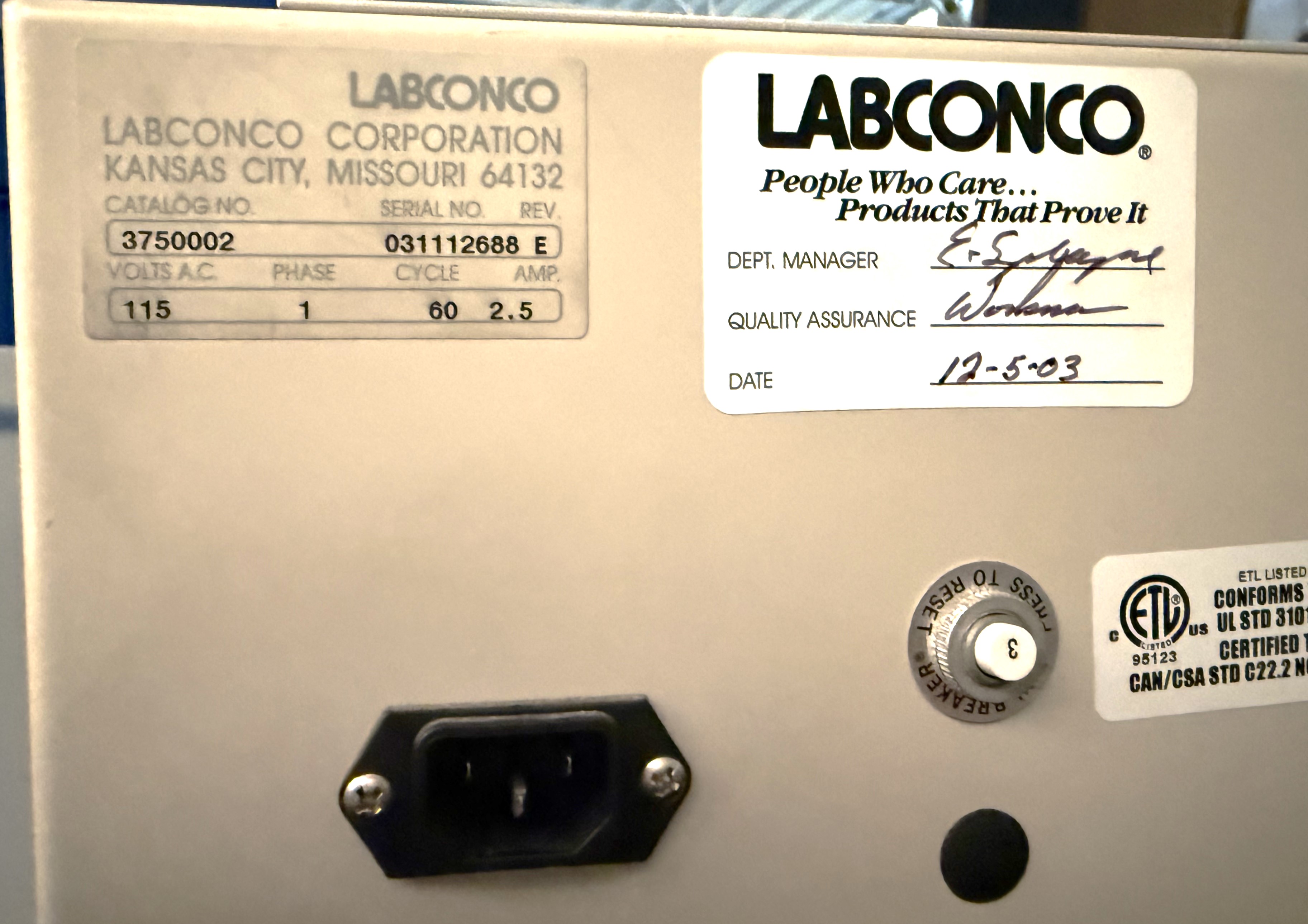 Used Labconco Purifier 3750002 PCR Enclosure