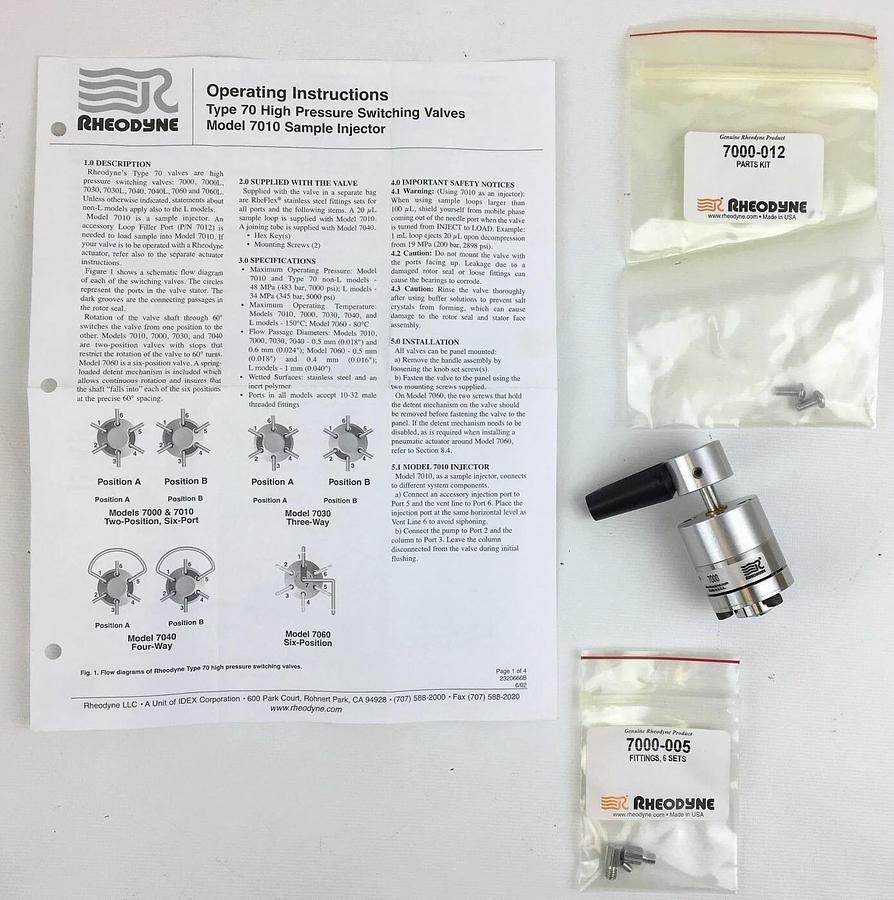 New Open Box Rheodyne 7000 High Pressure 6-Port Switching Valve