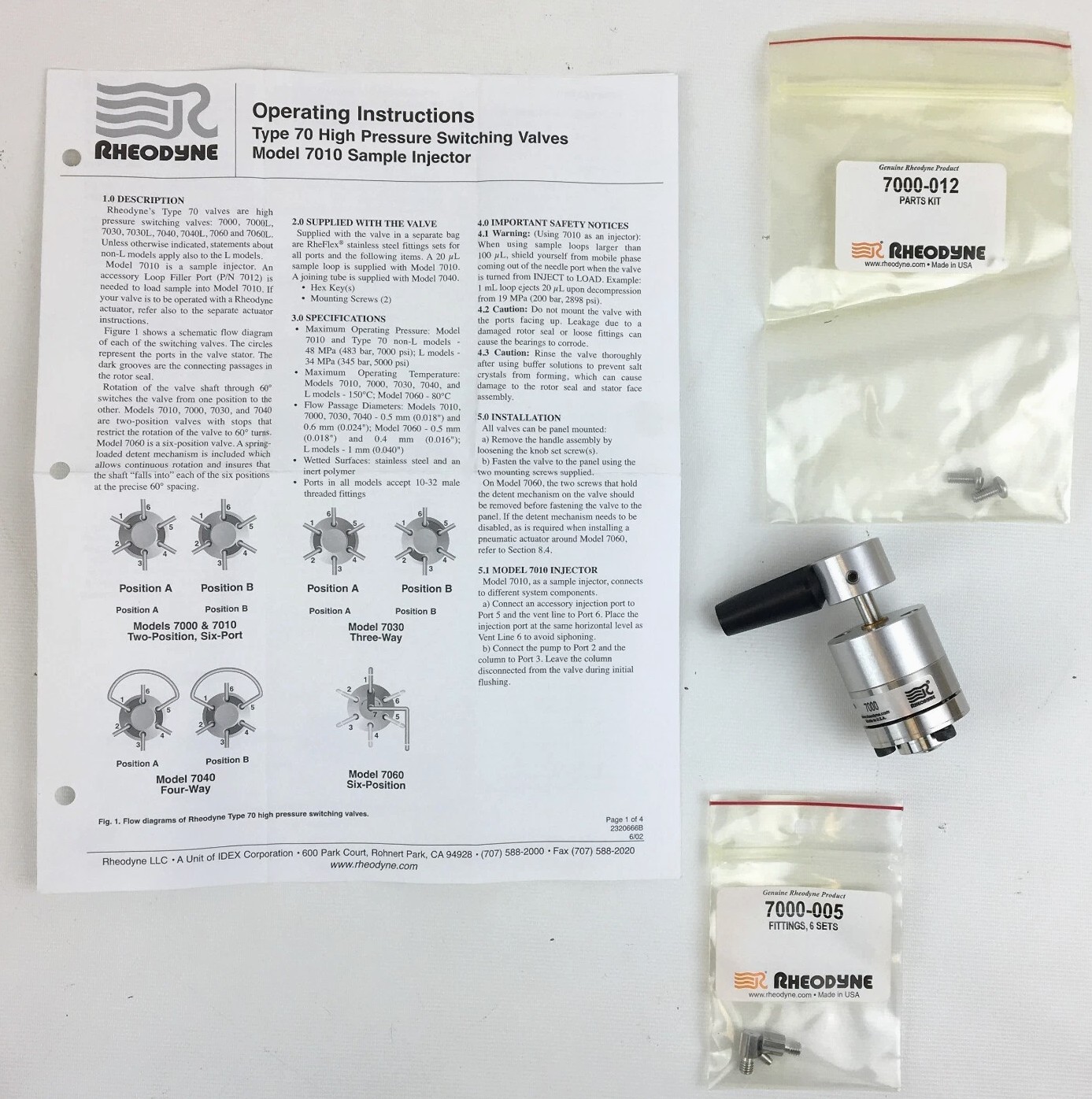 New Open Box Rheodyne 7000 High Pressure 6-Port Switching Valve