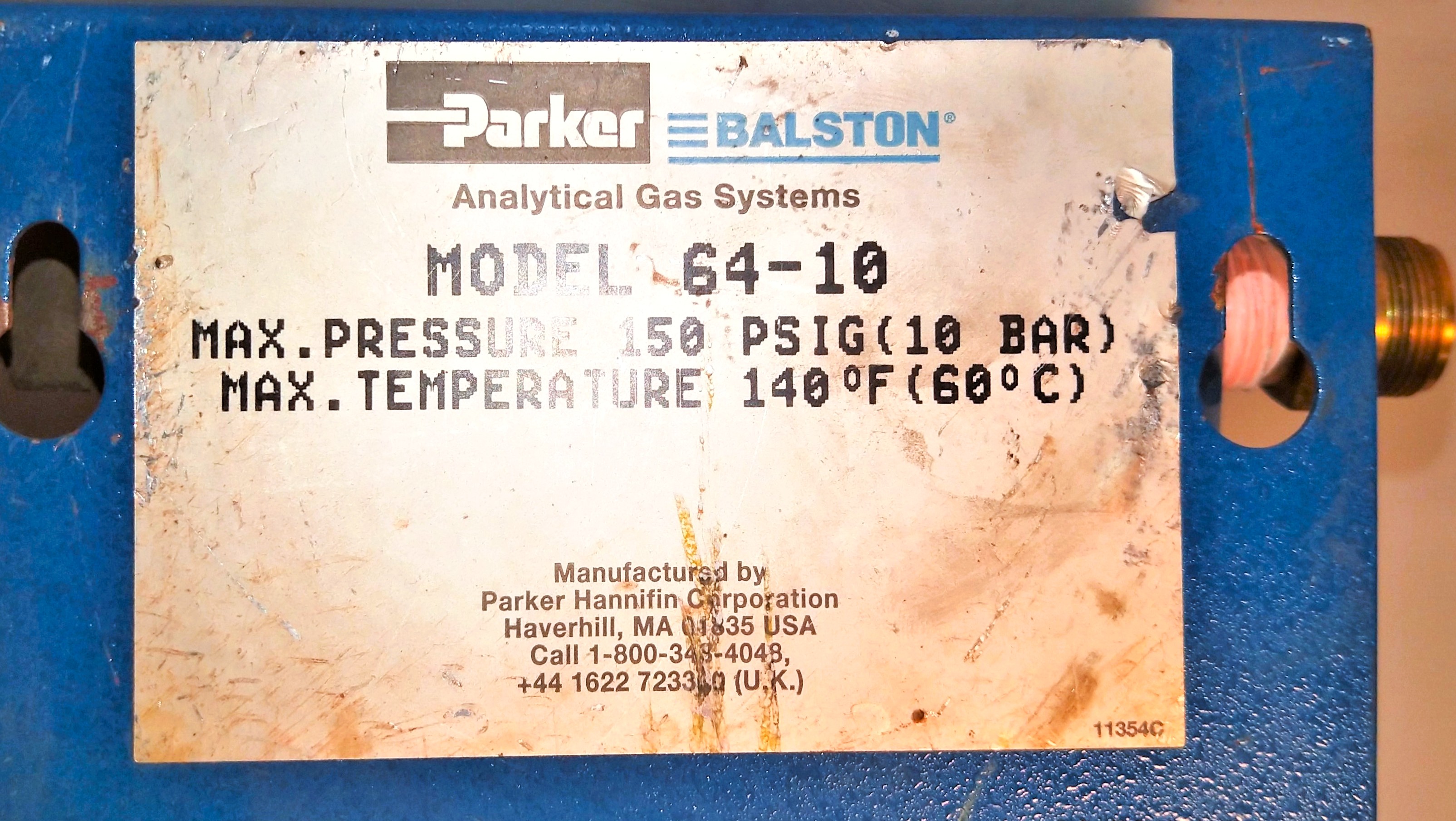 Used Parker Balston 64-10 Membrane Air Dryer with 72-130 In-Line Pressure Regulator