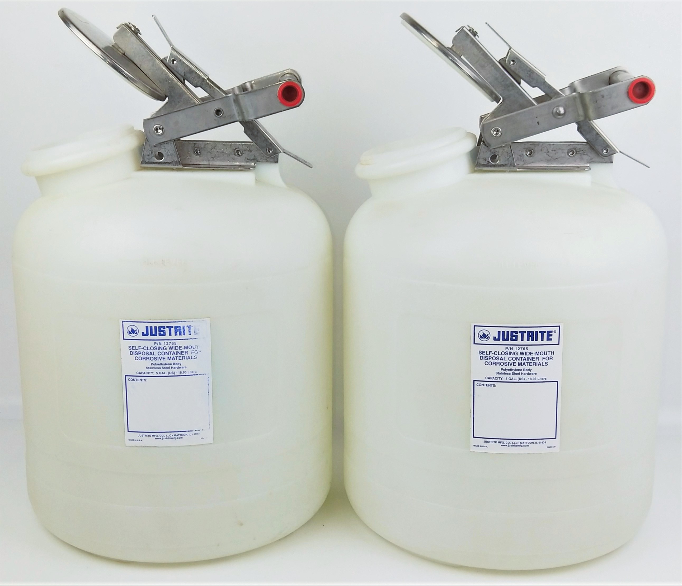 Used Justrite 12765 Self-Closing Wide Mouth Safety Container - 19L (5 Gallon)