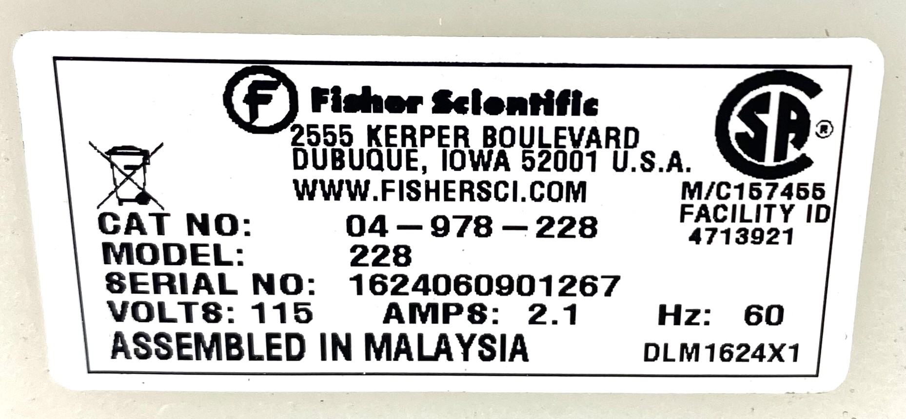 Used Fisher Centrific 228 Centrifuge with Fixed-Angle Rotor (6 x 15mL)