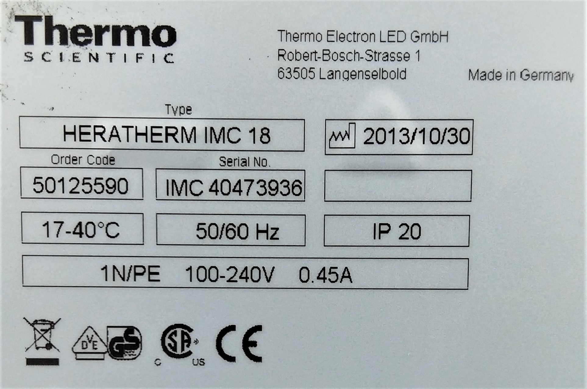 Used Thermo HeraTherm IMC 18 Refrigerated Incubator with Chamber Thermometer