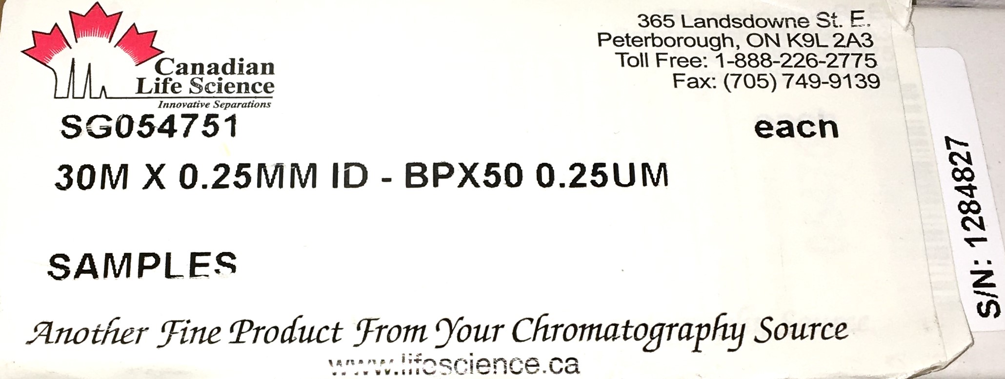 Used SGE BPX50 (054751) Capillary Column (30M x 0.25mm x 0.25µm)