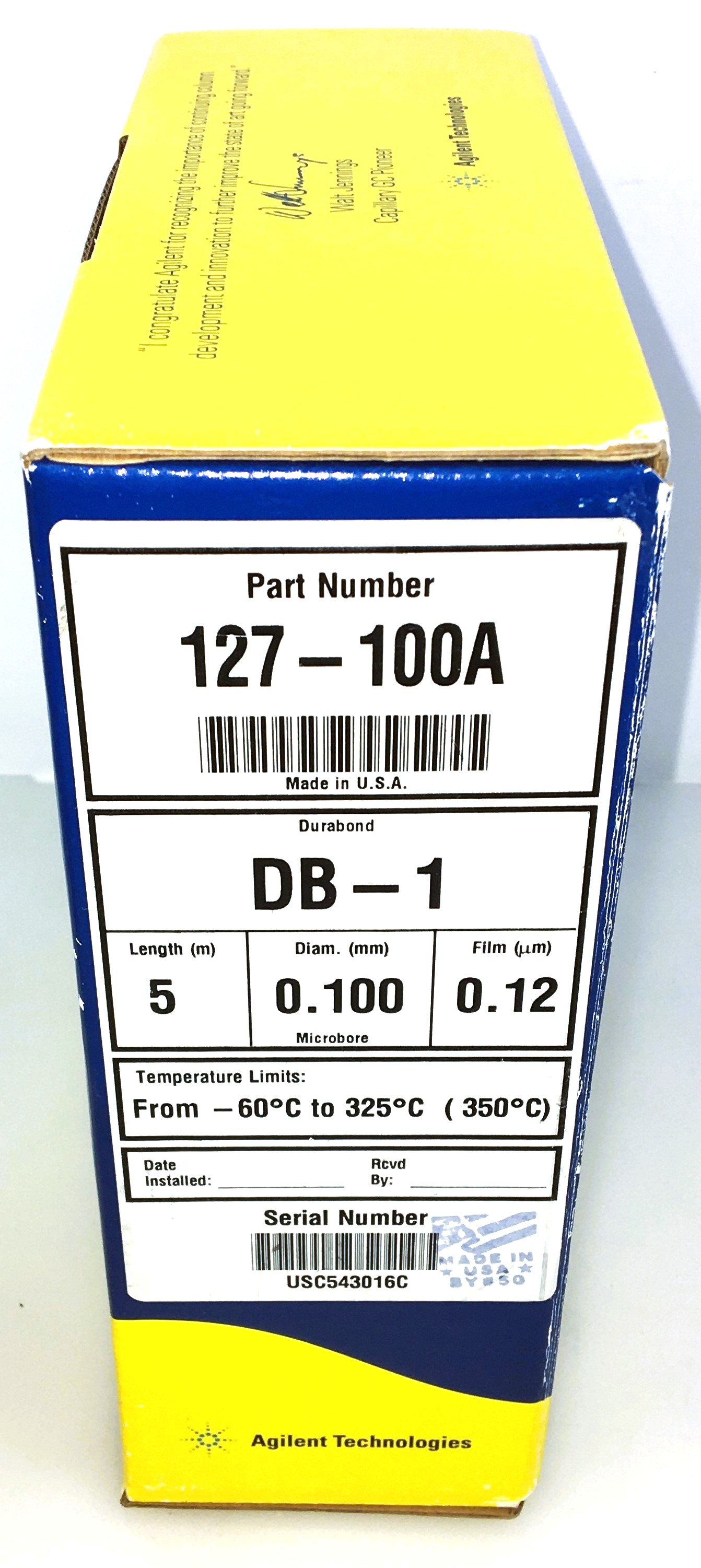 Used Agilent DB-1 (127-100A) Capillary Column (5M × 0.10mm x 0.12µm)