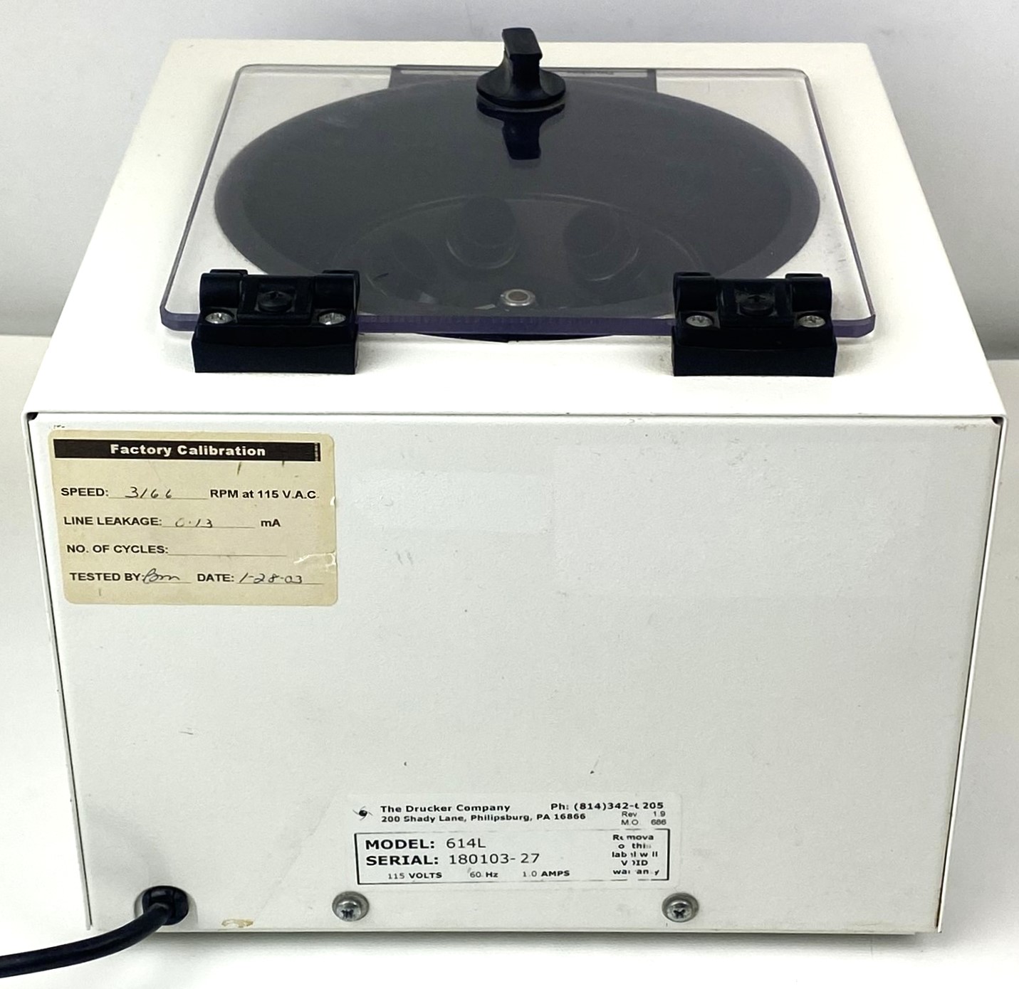 Used Drucker 614L Centrifuge with Rotor (6 x 15mL)