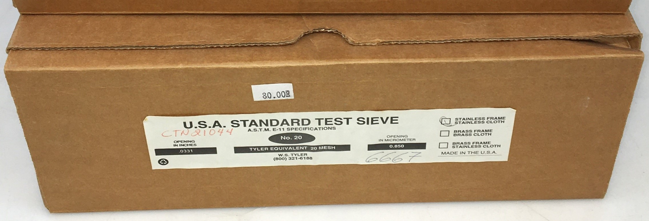 New Open Box Tyler #20 Stainless Steel 12" Sieve (850μm)