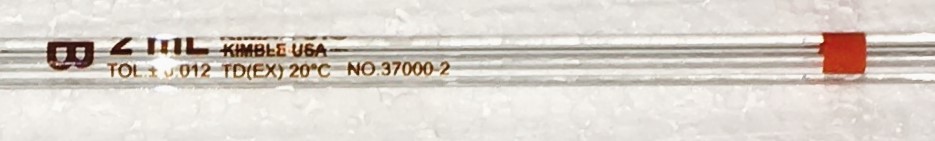 New Open Box Kimble 37000-2 KIMAX Class B 2mL Volumetric Pipet