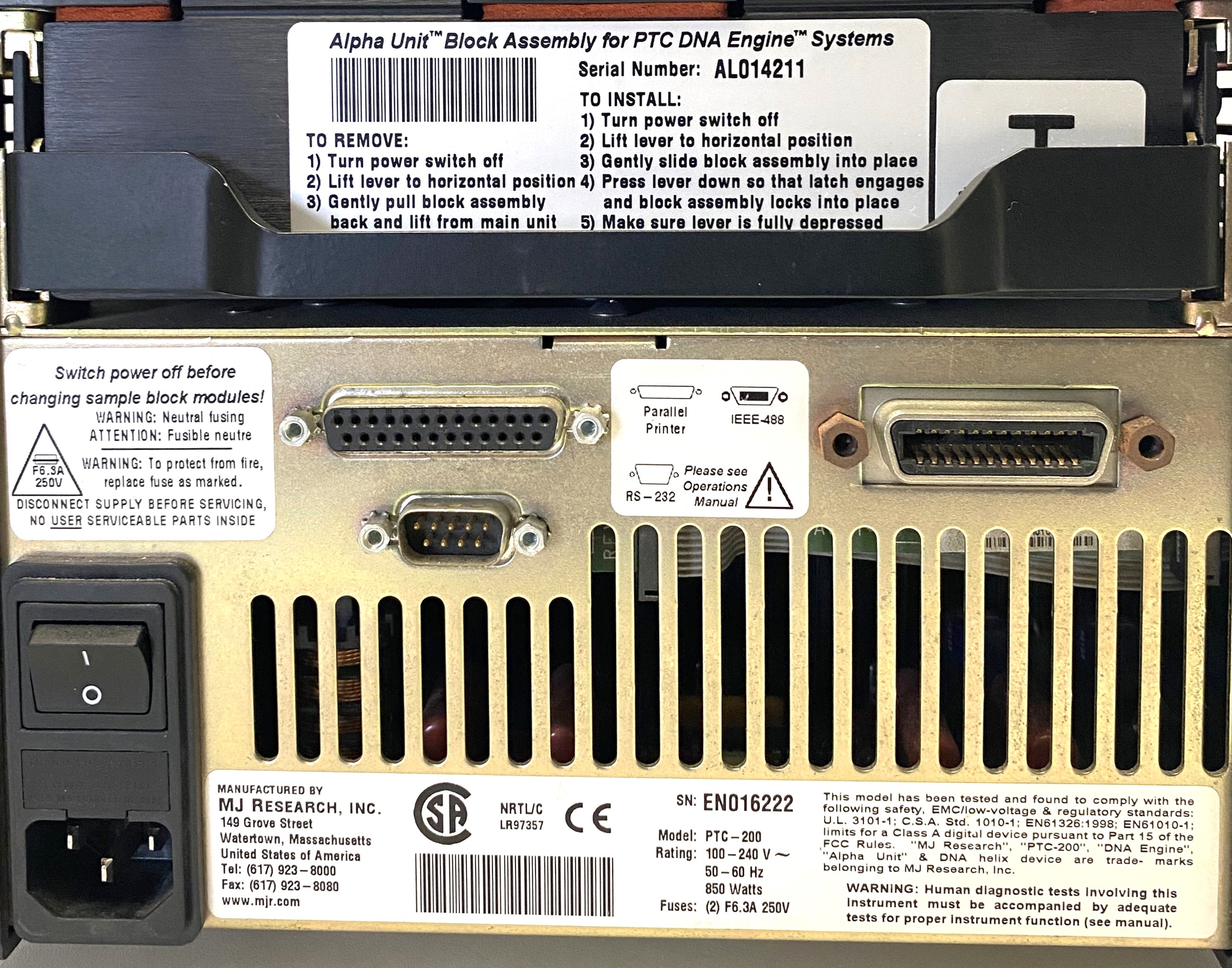 Used MJ Research PTC-200 Thermal Cycler with Alpha Unit Block Assembly