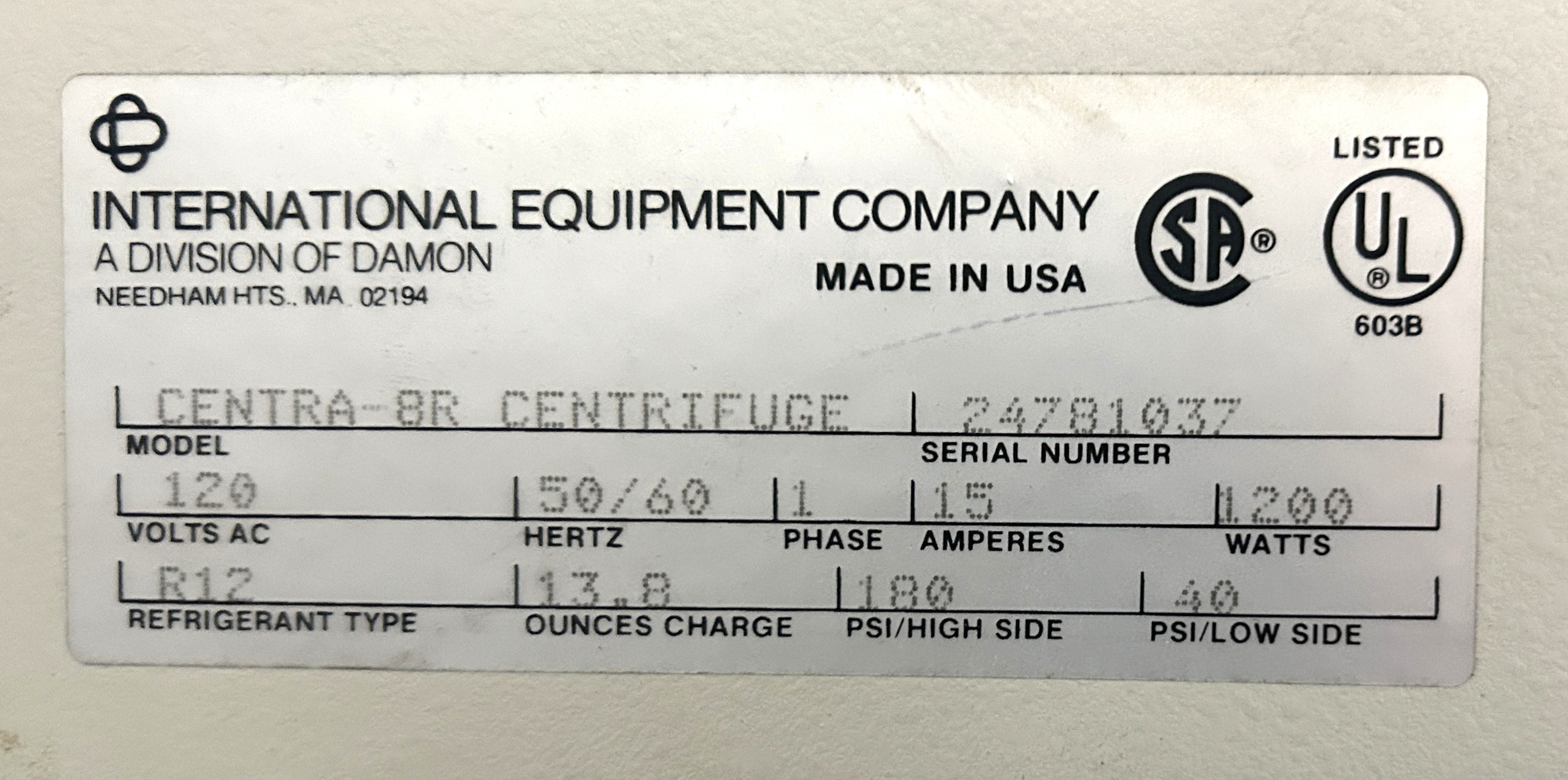 Used IEC Centra-8R Refrigerated Centrifuge with 218 Rotor and Accessories