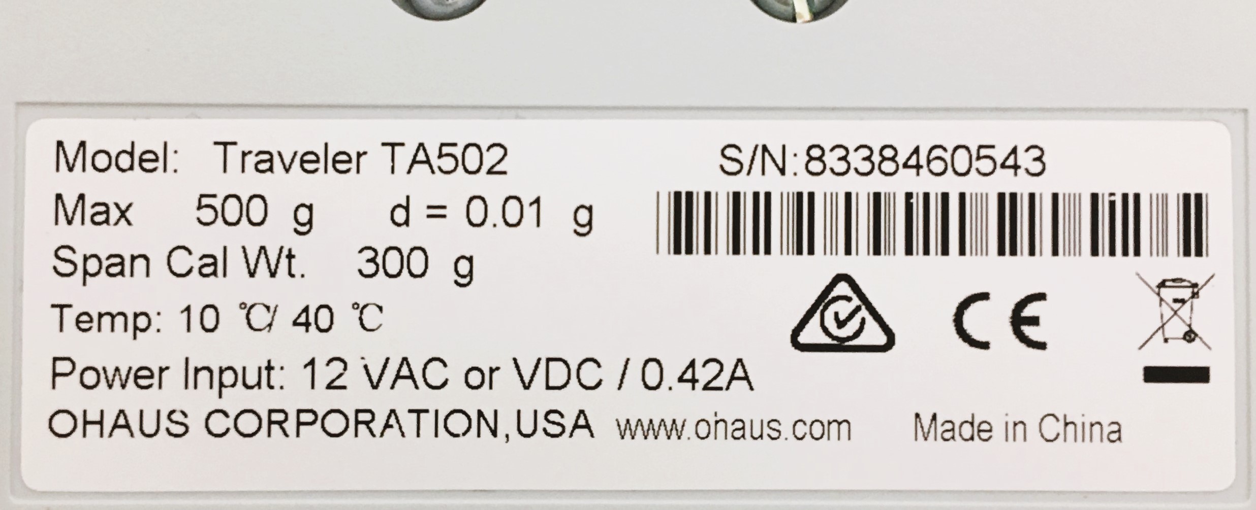 New Open Box Ohaus Traveler TA502 Portable Balance (500g x 0.01g)