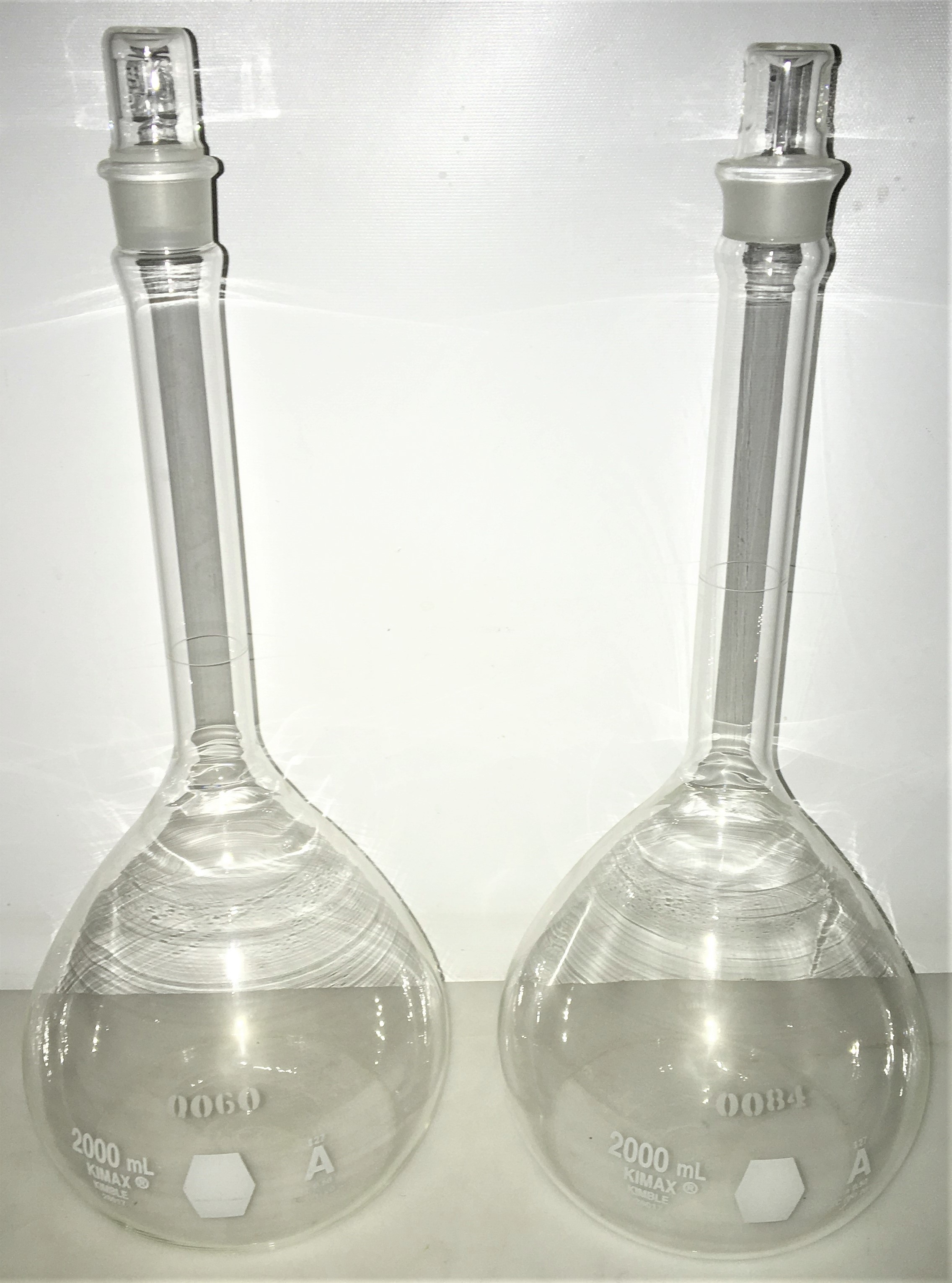 Used Kimble 28017-2000 KIMAX Volumetric Flask with Stopper, Class A - 2000mL