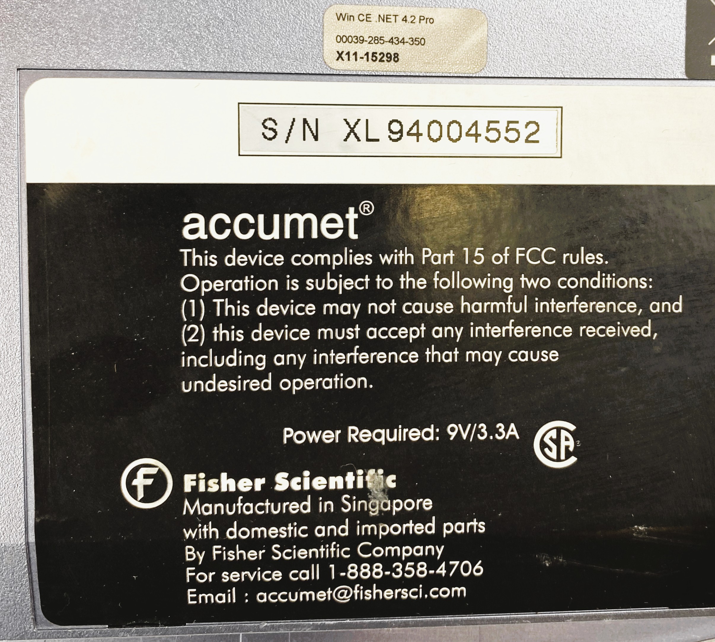 Used Fisher Accumet Excel XL15 pH-mV Meter with Temperature Probe and Support Arm