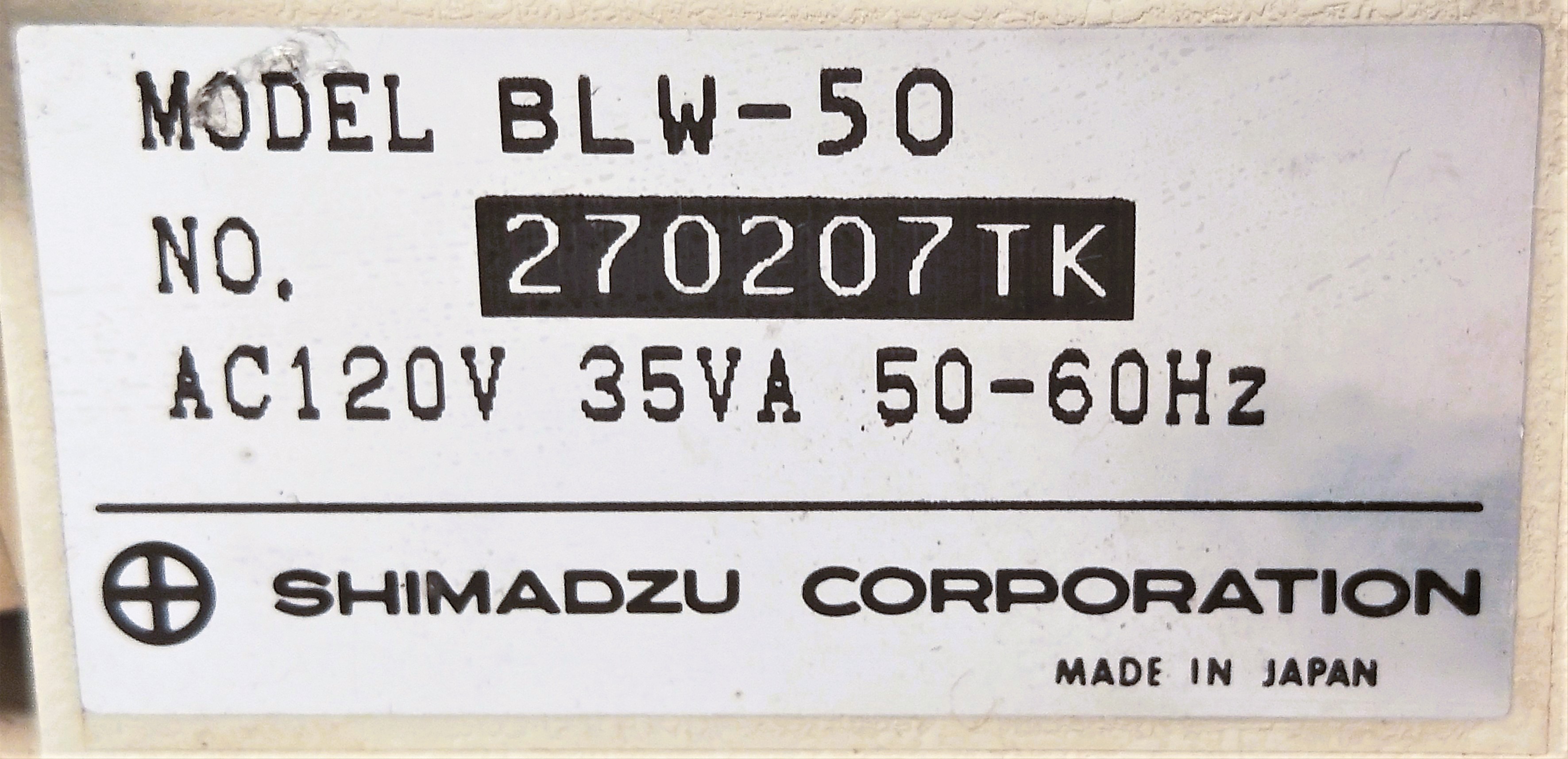 Used Shimadzu BLW-50 Blower for Thermogravimetric Analysis