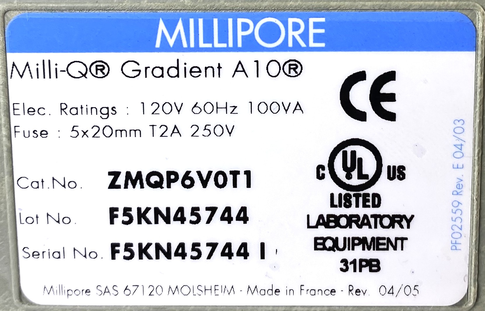 Used Millipore Milli-Q Gradient A10 Water Purifier with Q-Pod Dispenser and Footswitch