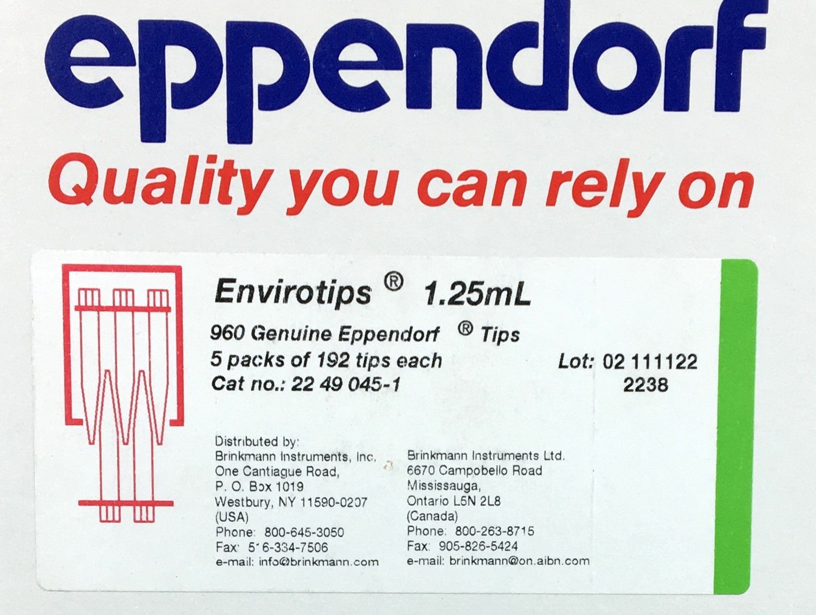 New Open Box Eppendorf EnviroTips 2249045-1 Pipette Tips - 1.25mL (Pack of 960 Tips)
