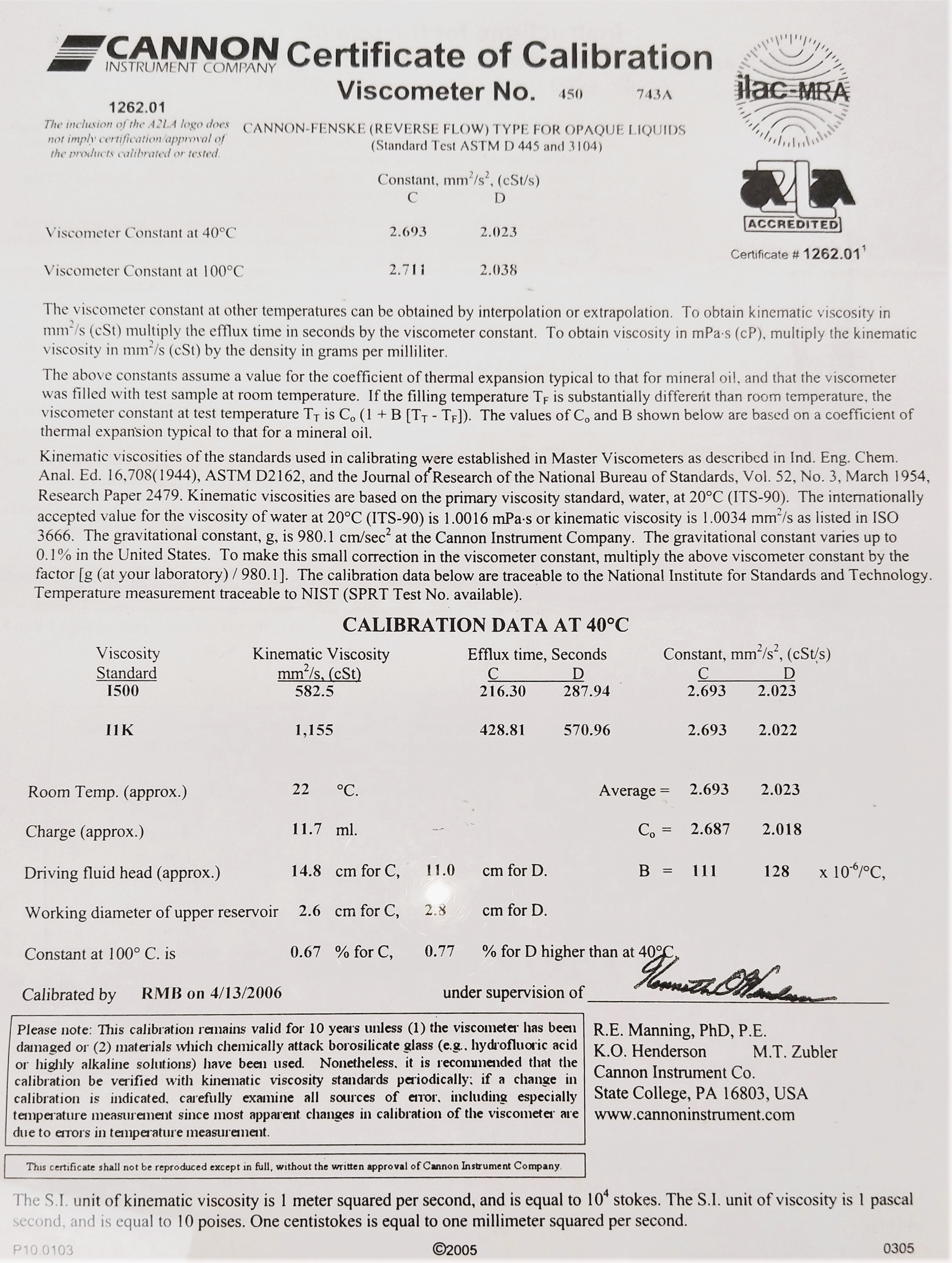 New Open Box Cannon-Fenske CFOC-450 (9721-F77) Certified Opaque Viscometer Tube (Size 450)