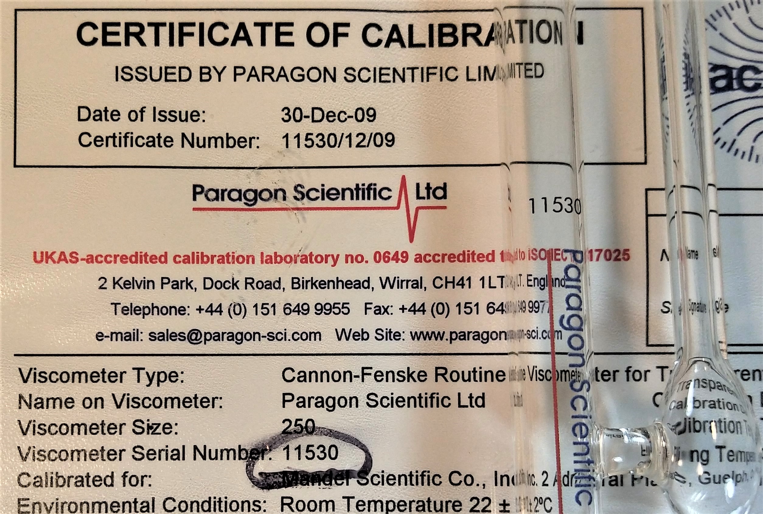 New Open Box Cannon-Fenske CFRC-250 Certified Routine Viscometer Tube (Size 250)