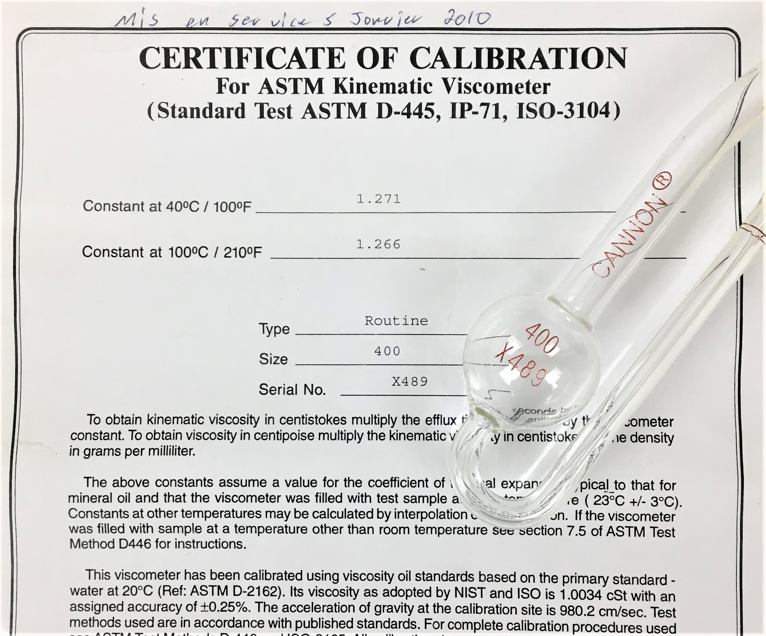 New Open Box Cannon-Fenske CFRC-400 Certified Routine Viscometer Tube - Size 400