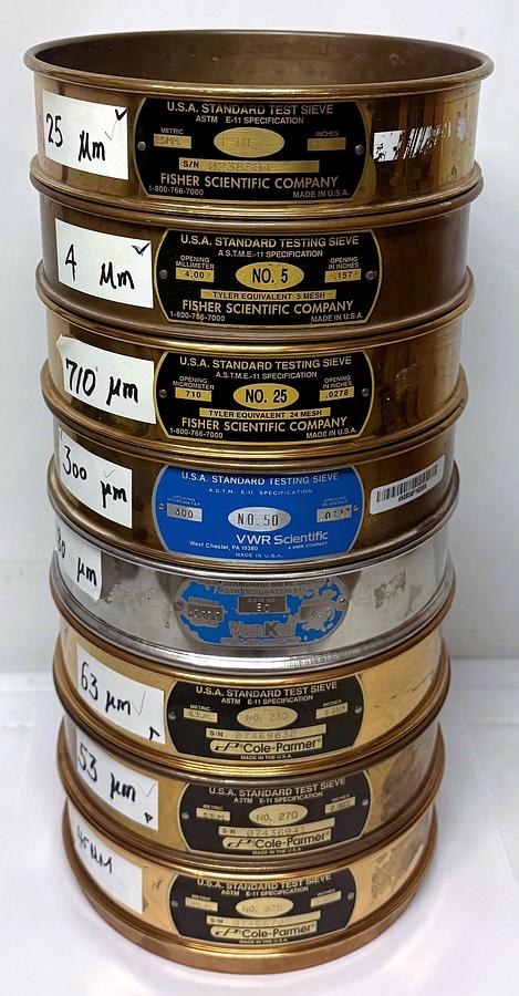 Used USA Standard Brass-Stainless Steel Sieve Kit - 8" Diam (Set of 9)