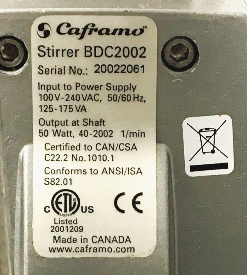 Used Caframo Compact Digital BDC2002 Overhead Stirrer with A166 Impeller
