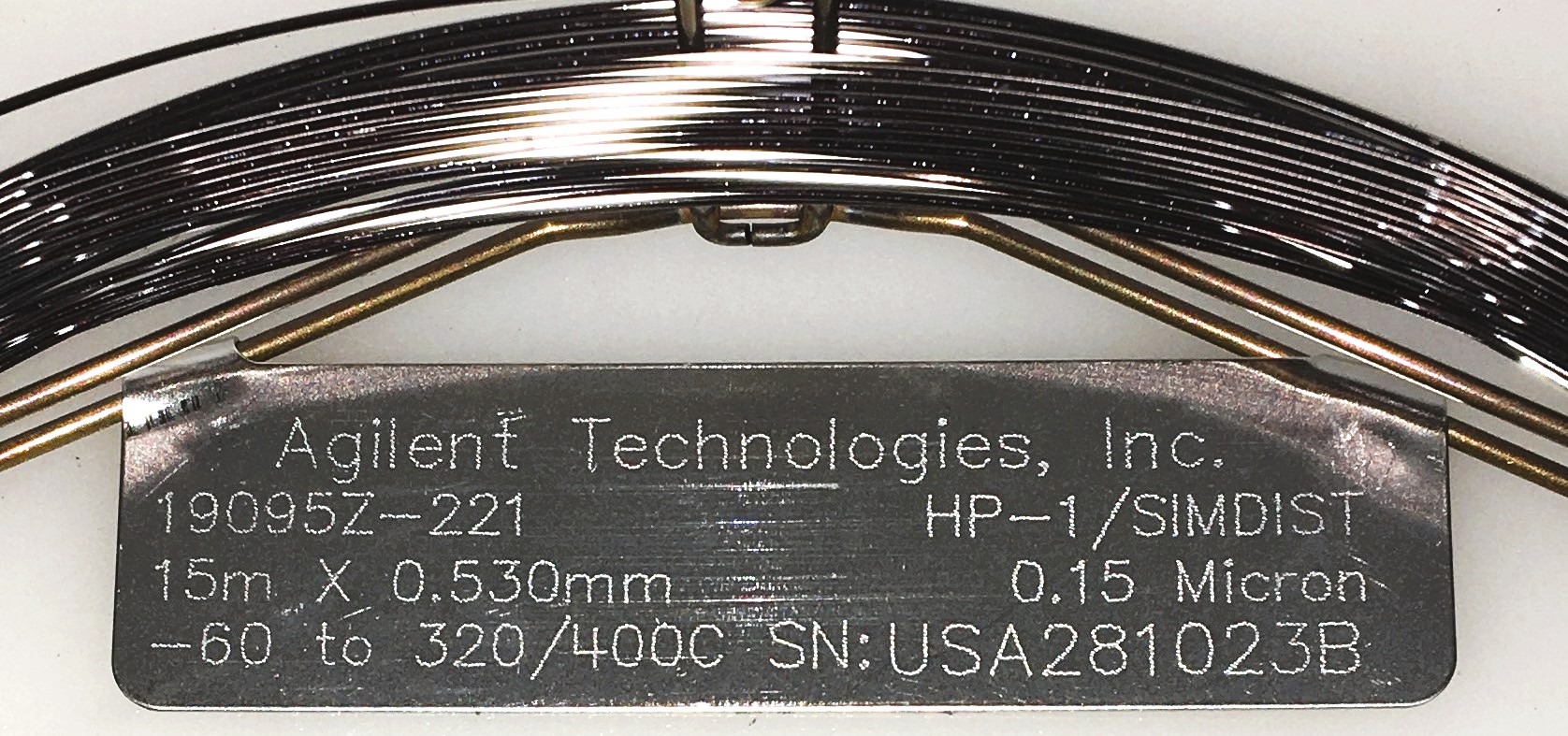 New Open Box Agilent HP-1/SIMDIST (19015Z-221) Capillary Column (15M x 0.53mm x 0.15µm)