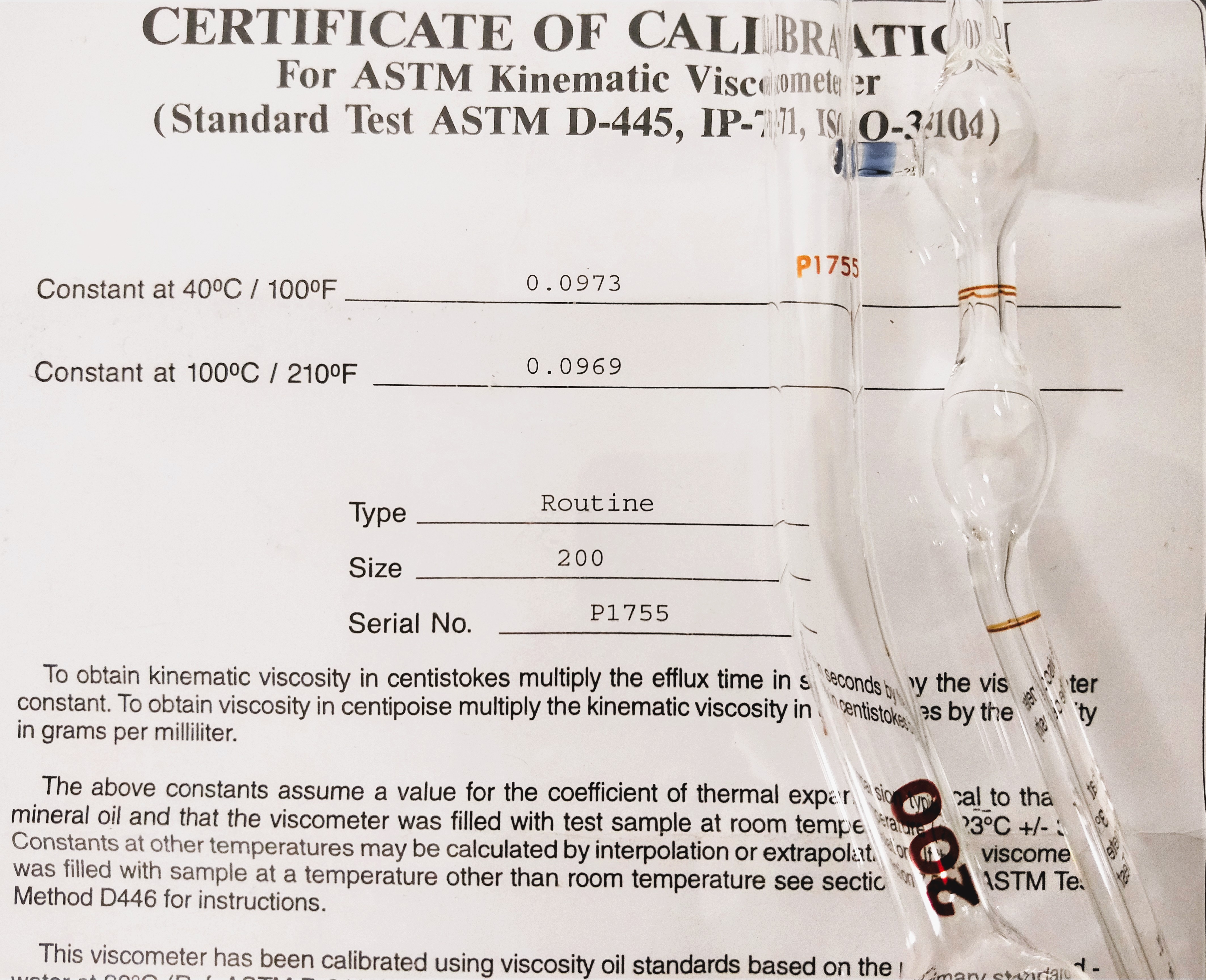 New Open Box Cannon-Fenske CFRC-200 Certified Routine Viscometer Tube (Size 200)