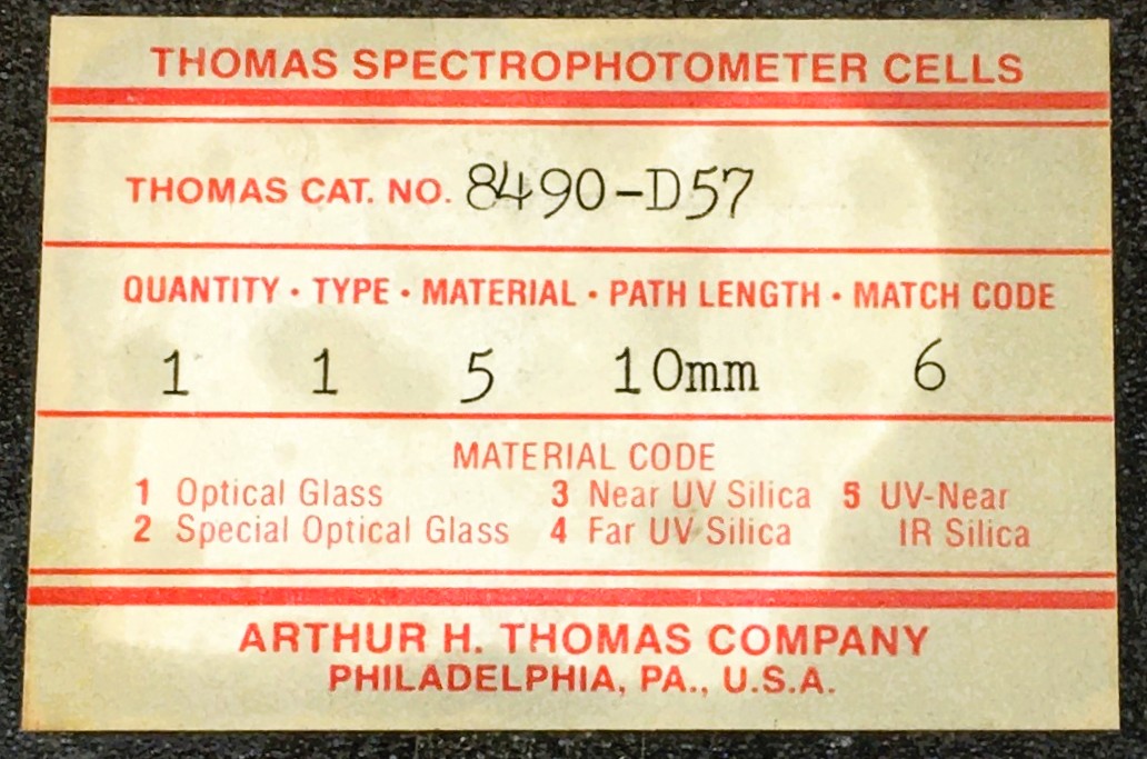 Used Thomas 8490-D57 Glass Cuvette with Stopper - 3.5mL (Set of 4)