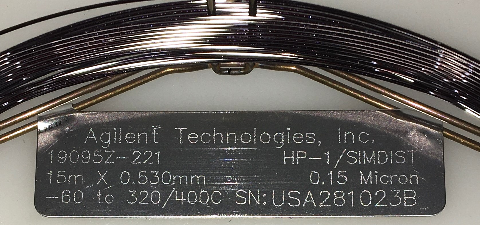 New Open Box Agilent HP-1/SIMDIST (19015Z-221) Capillary Column (15M x 0.53mm x 0.15µm)