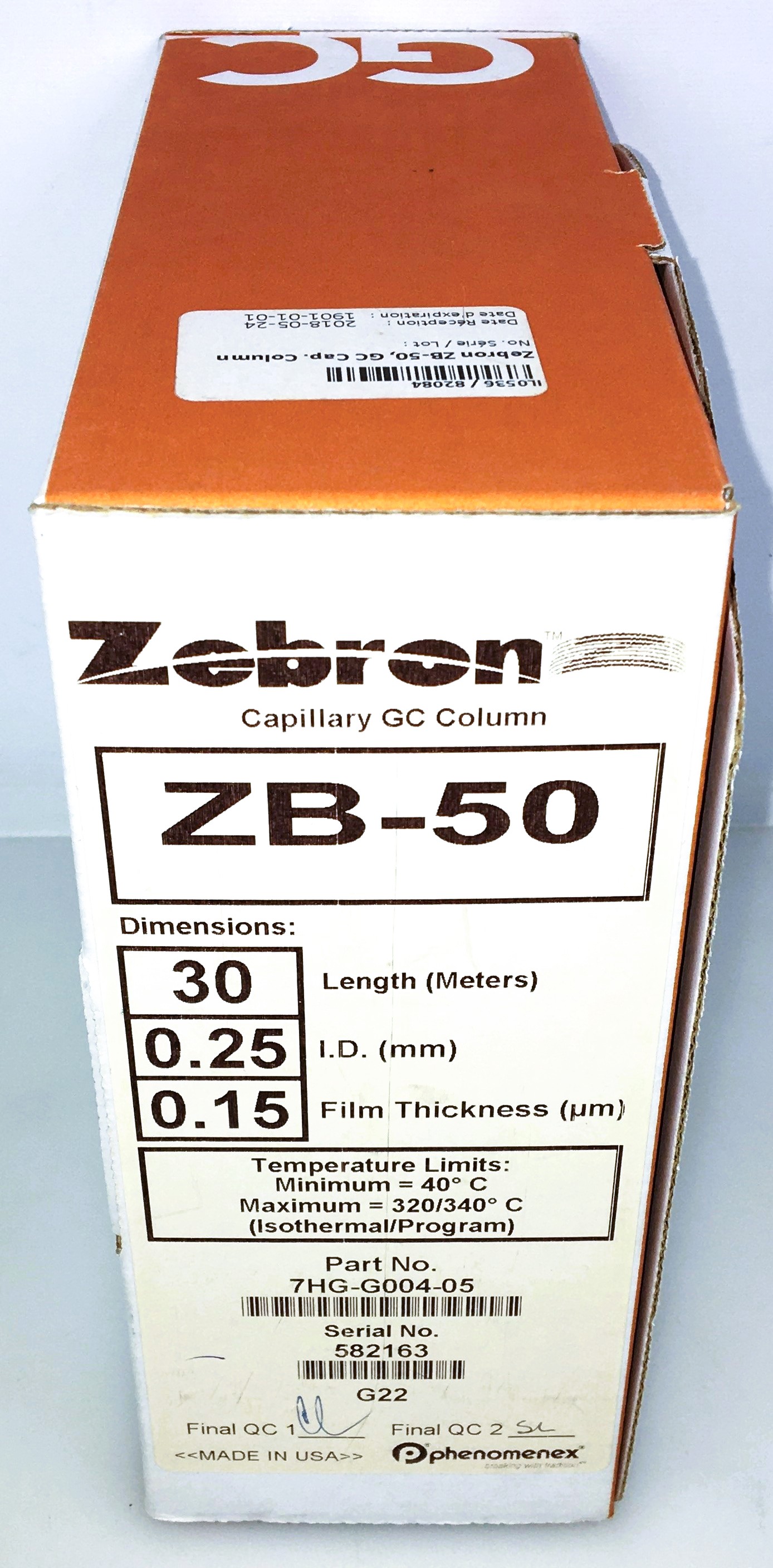 New Open Box Zebron ZB-50 (7HG-G004-05) Capillary Column (30M x 0.25mm x 0.15 µm)