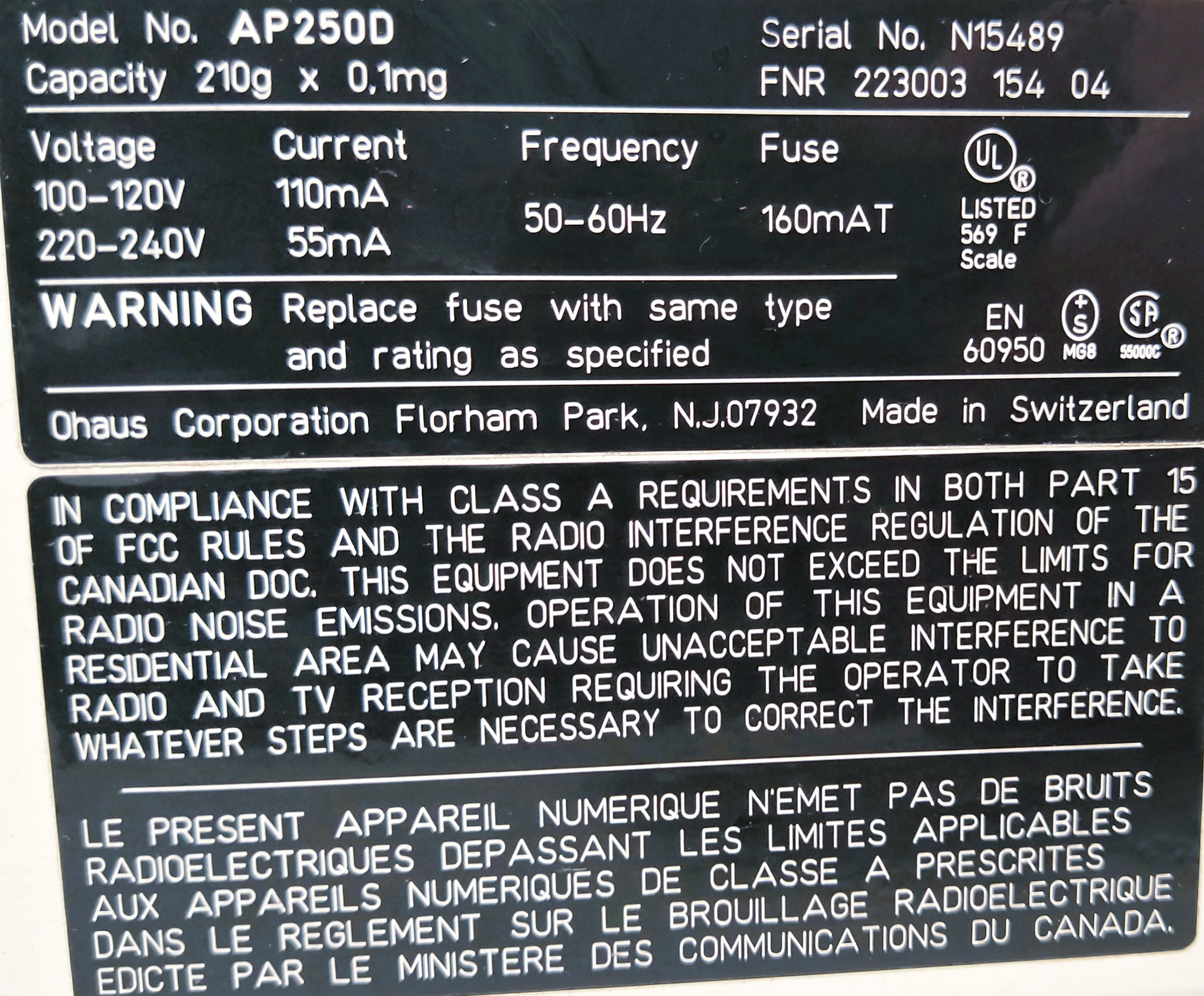 As is Ohaus Analytical Plus AP250D Analytical Balance (210g x 0.1mg) - FOR PARTS
