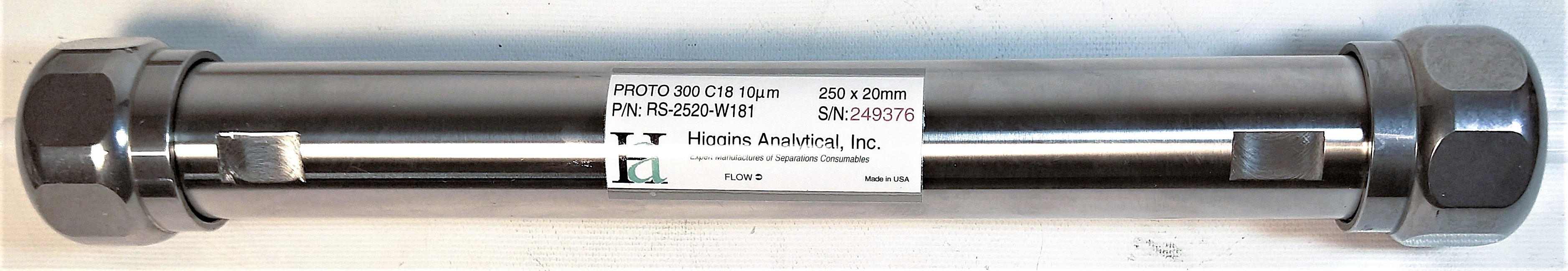 Used Higgins PROTO300 C18 Semi-Prep LC Column (25 cm × 20 mm x 10µm)