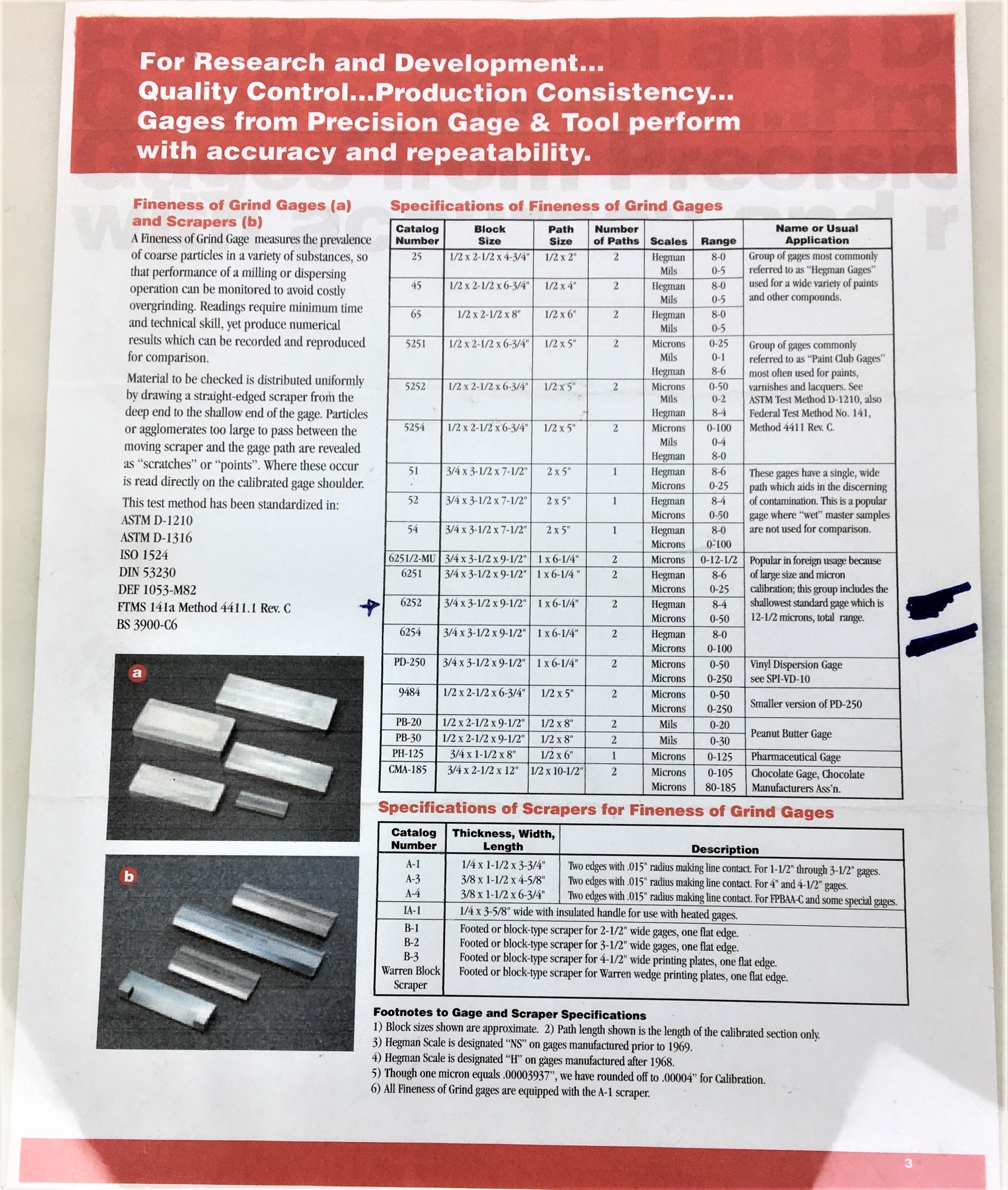 Used Precision Gage & Tool 6252 Fineness of Grind Gage - 0 to 50 Micron