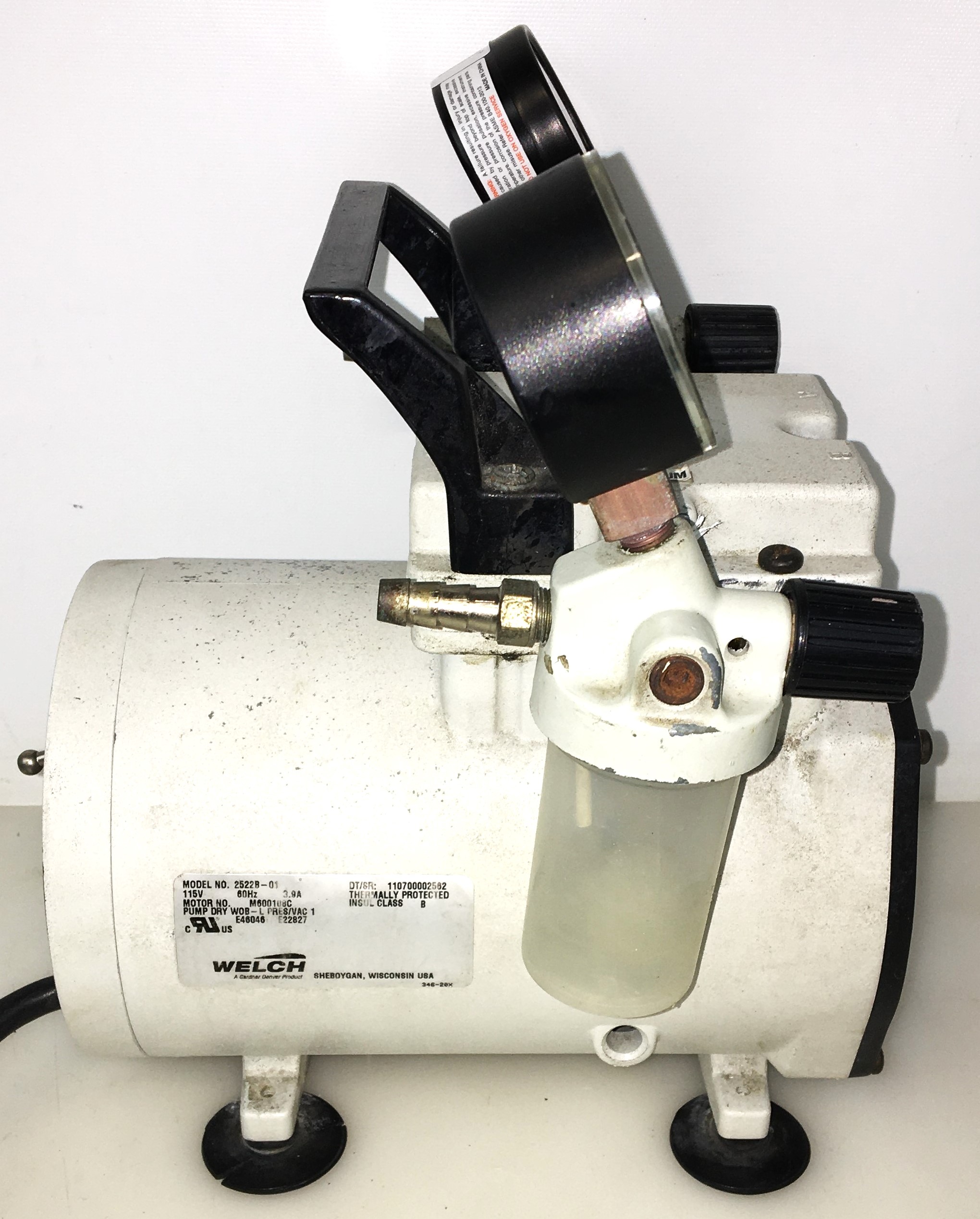 Used Welch 2522B-01 Oil-Free Piston Vacuum Pump - 25.6"Hg